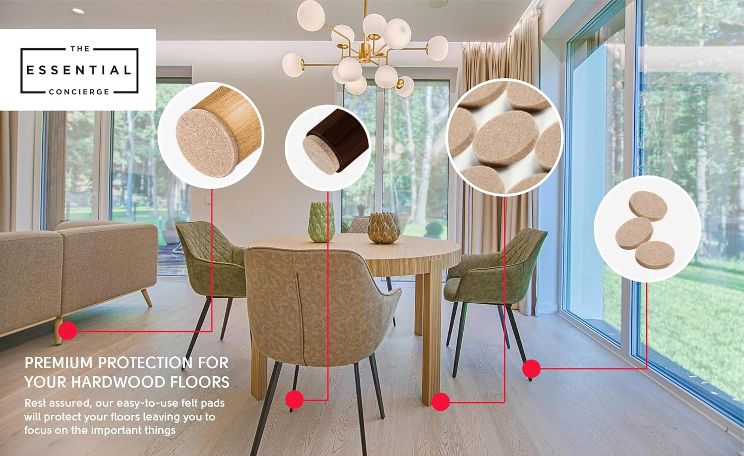 Felt Furniture Pads, 25 Mm round Floor Protectors for Furniture Legs, 48 Set of Felt Chair Leg Floor Protectors, Self Adhesive Felt Pads for Furniture Feet, Furniture Felt Pads for Hardwood Floors image number 4