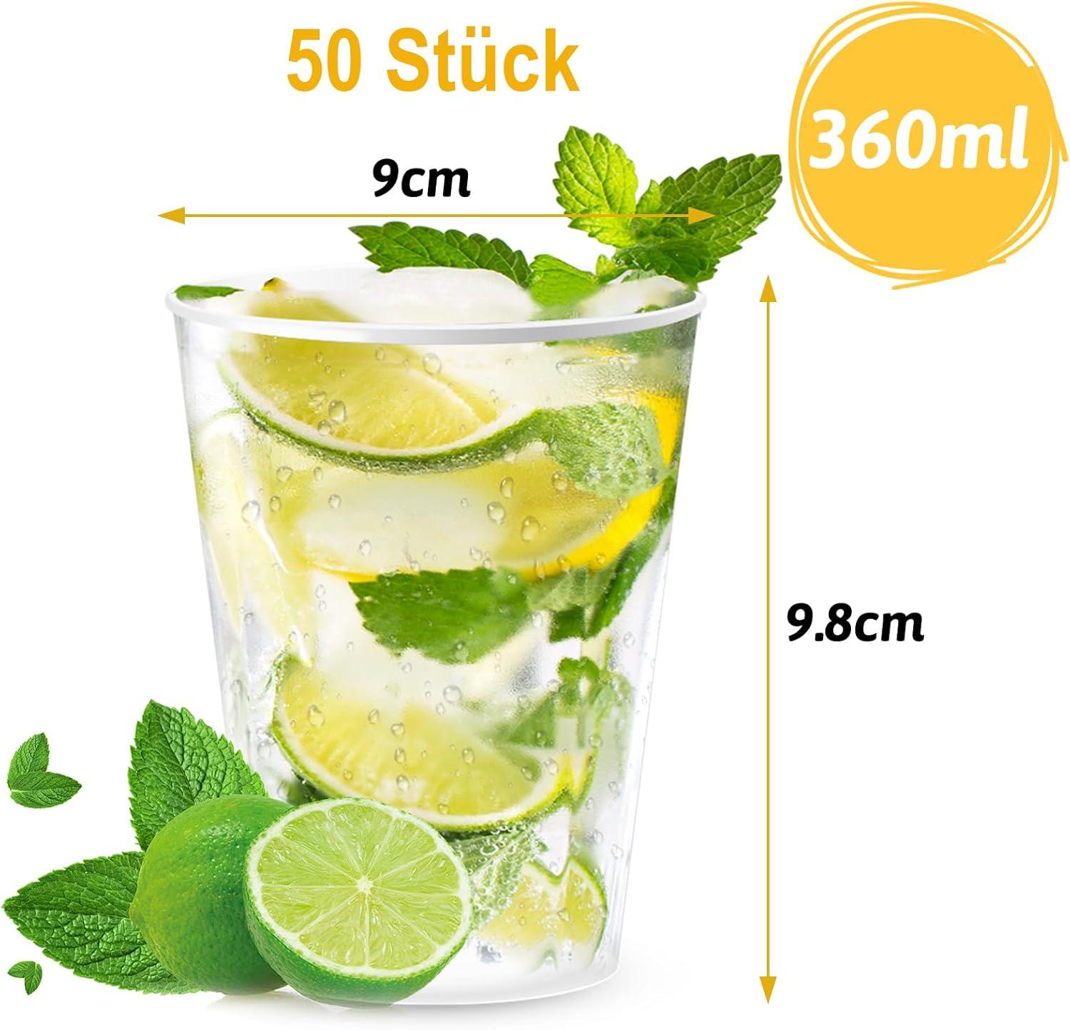 Pack of 50 Plastic Cups, Reusable 360 Ml Frosted Plastic Cups, Party Cups Set for Drinks Parties, Birthday, Wedding, Christmas image number 4