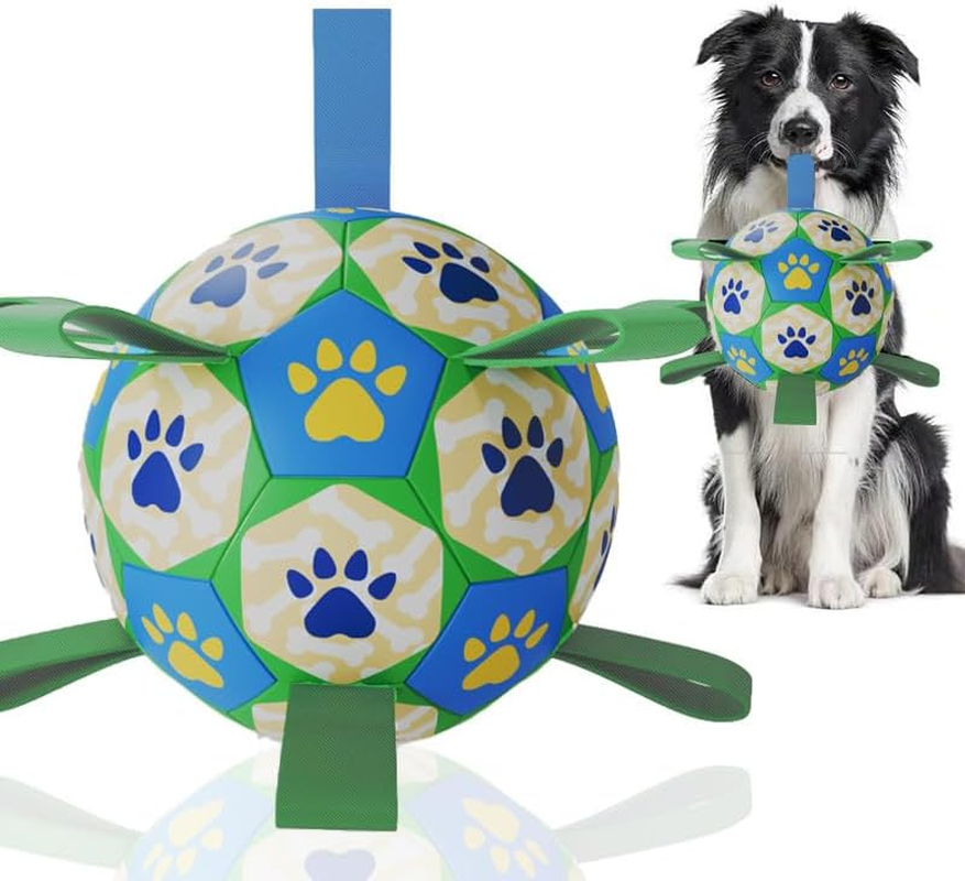 Dog Toys Soccer Ball with Straps, Interactive Dog Toys for Tug of Tug of War,Dog Tug Toy,Dog Water Toy, Durable Dog Balls World Cup for Small Dogs (15Cm) image number 1