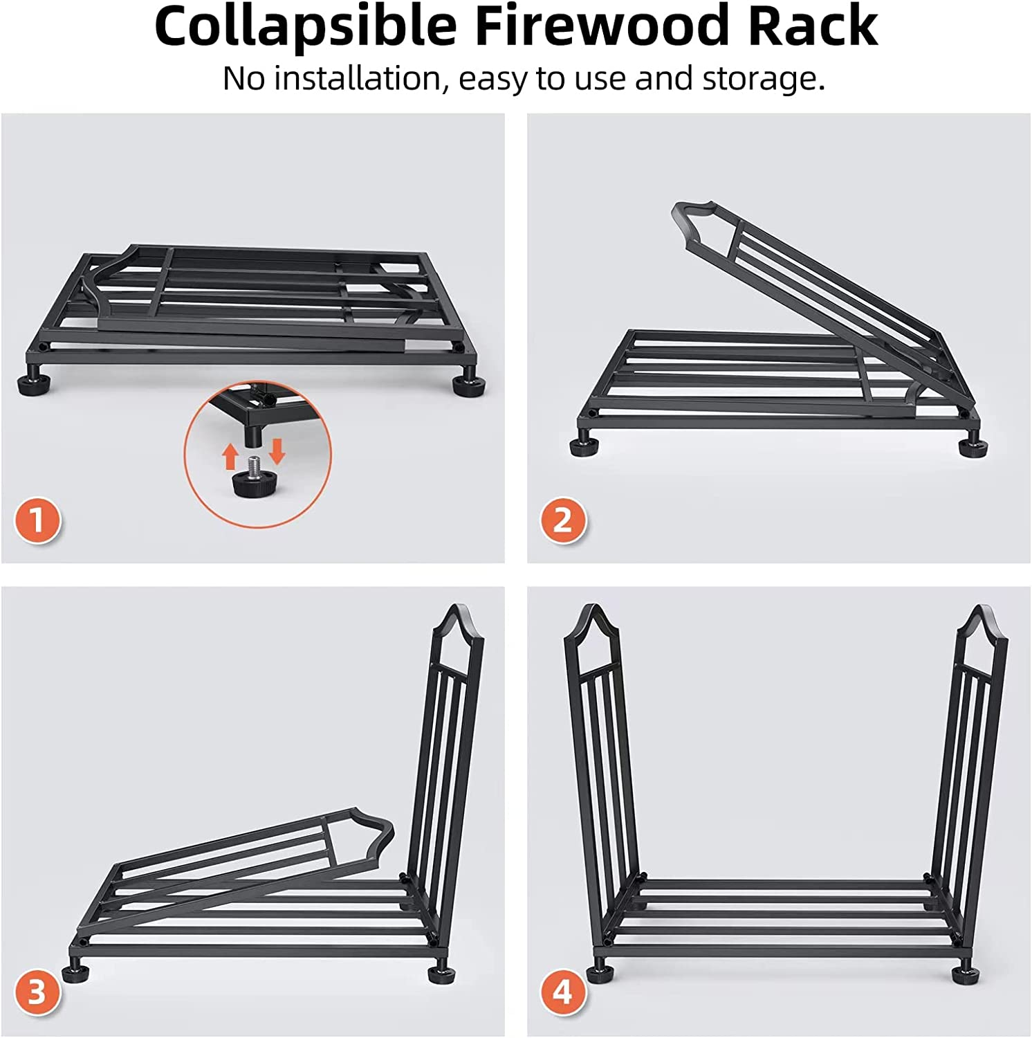Stlove&reg; Firewood Racks, Metal Fireplace Rack, Indoor Outdoor Folding Fireplace Log Rack, Open Log Holder for Wood Storage, Keeps Firewood Neat,Drying, Fit on Garden,Beside Fire Pits(Not Include Wood) image number 5