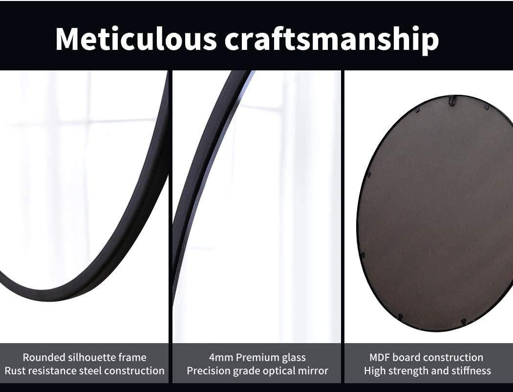 Levede Wall-Mounted Mirror round Shaped 60Cm, Black Circle Bathroom Makeup Wall Mirror with Smooth Edge M Size, Black round Mirror Steel Frame for Living Room, Bathroom, Wall, Entryway, Black image number 2