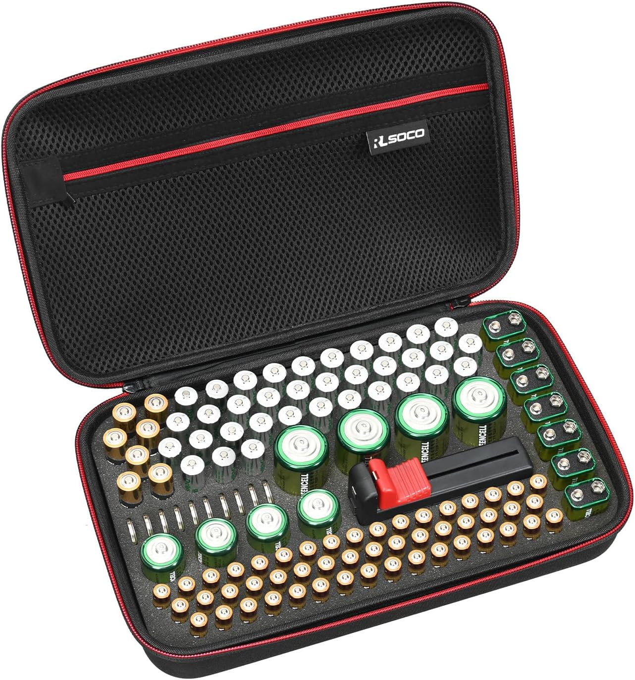 RLSOCO Battery Organizer Storage Case - Holds 120+ Batteries: AA, AAA, C, D, 9V & More - Black image number 2