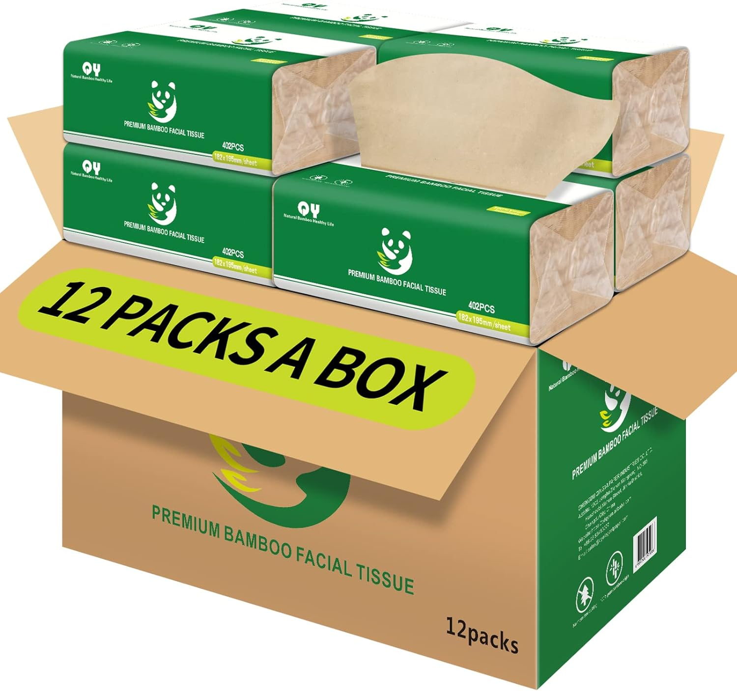Bamboo 3 Ply Thick Facial Tissues, 12 Bulk Packs, 134 Tissues per Pack (1608 Tissues Total), Soft, Unbleached, Suitable for School,Home,Office and Travel image number 2
