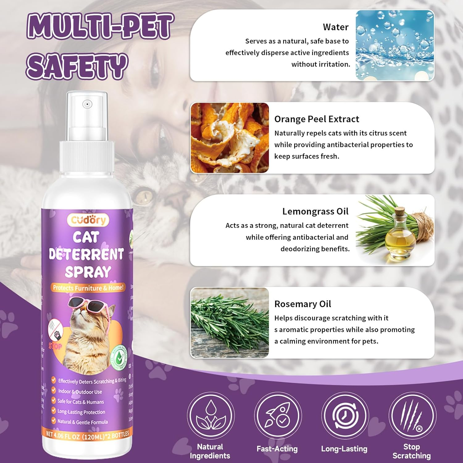 2 Pack Cat Deterrent Spray for Indoor & Outdoor&ndash; Cat Repellent Spray for Scratching & Marking &ndash; Anti-Scratch Deterrent for Furniture, Walls & Plants &ndash; Cat Spray for Behavior Correction(2 Pcs * 120 ML) image number 2