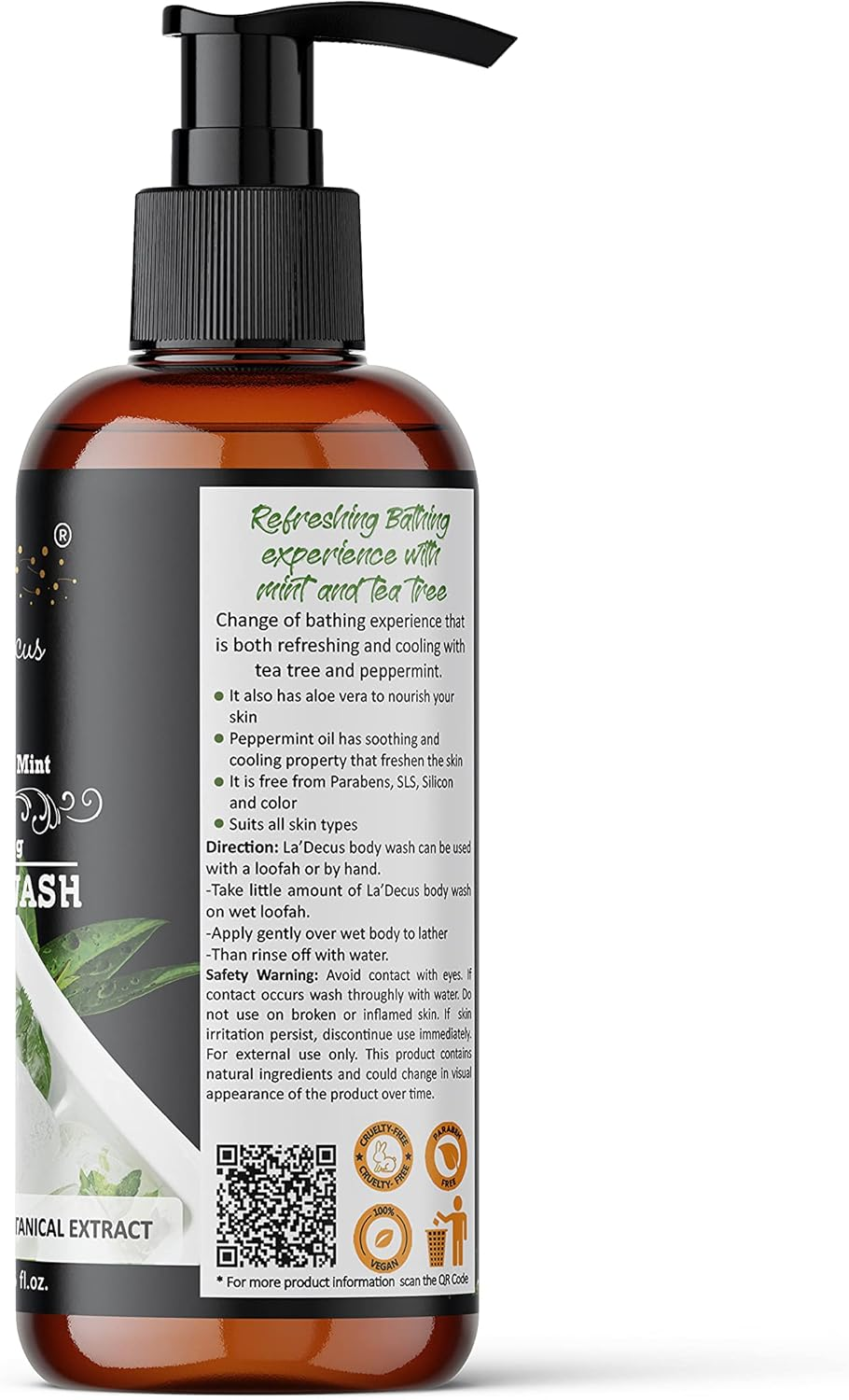 La? Decus&reg; INDIA Winter Special Tea Tree and Mint Foaming Body Wash - No Parabens, SLS, Silicones & Color - 200Ml