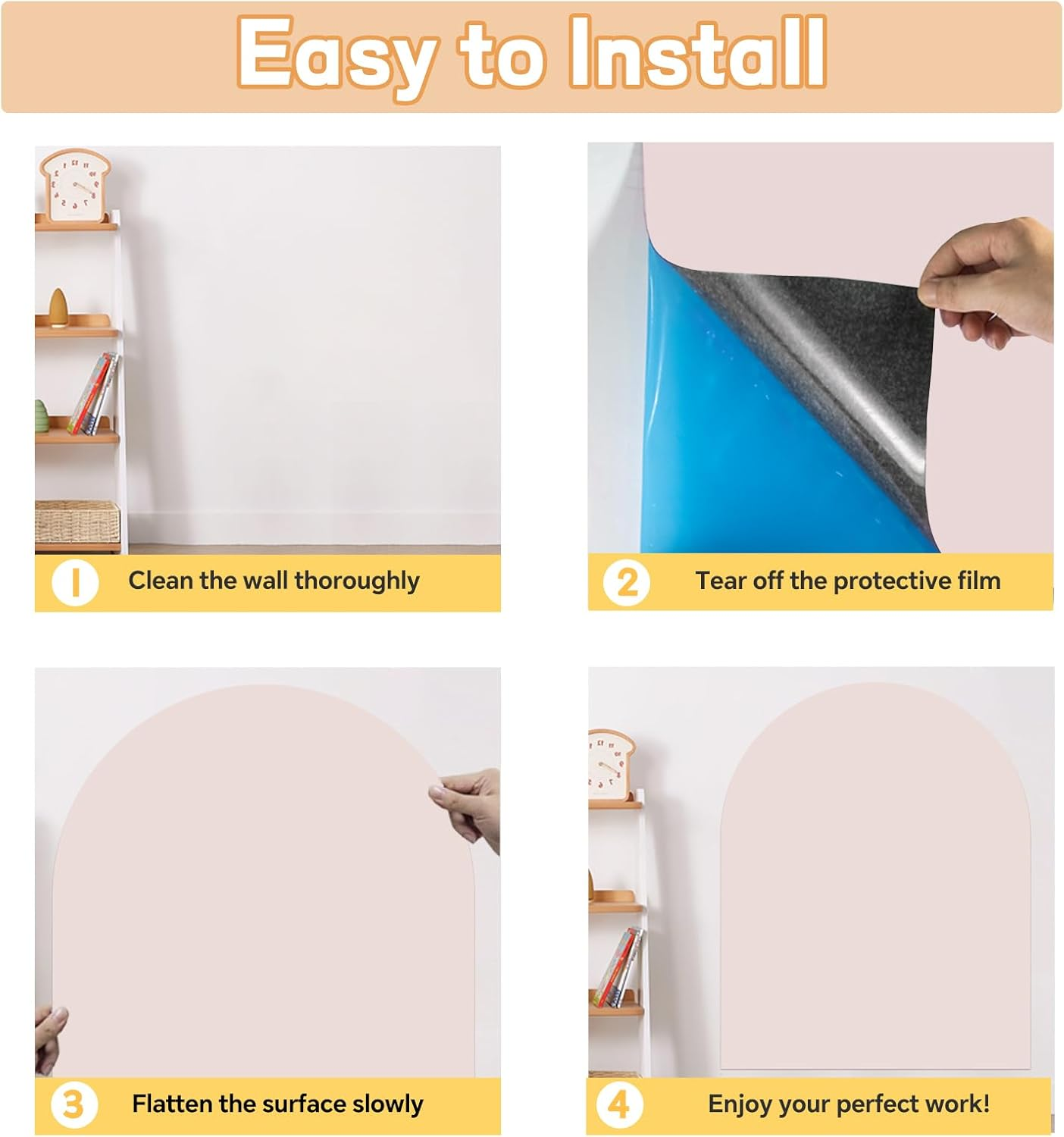 Magnetic Chalkboard Wall Decal 40"X32" - Includes Wipe Cloth, Chalk Holder, 6 Dust-Free Chalks, Peel and Stick Blackboard for Kids Playroom, School, Home Decor (Pink) image number 5