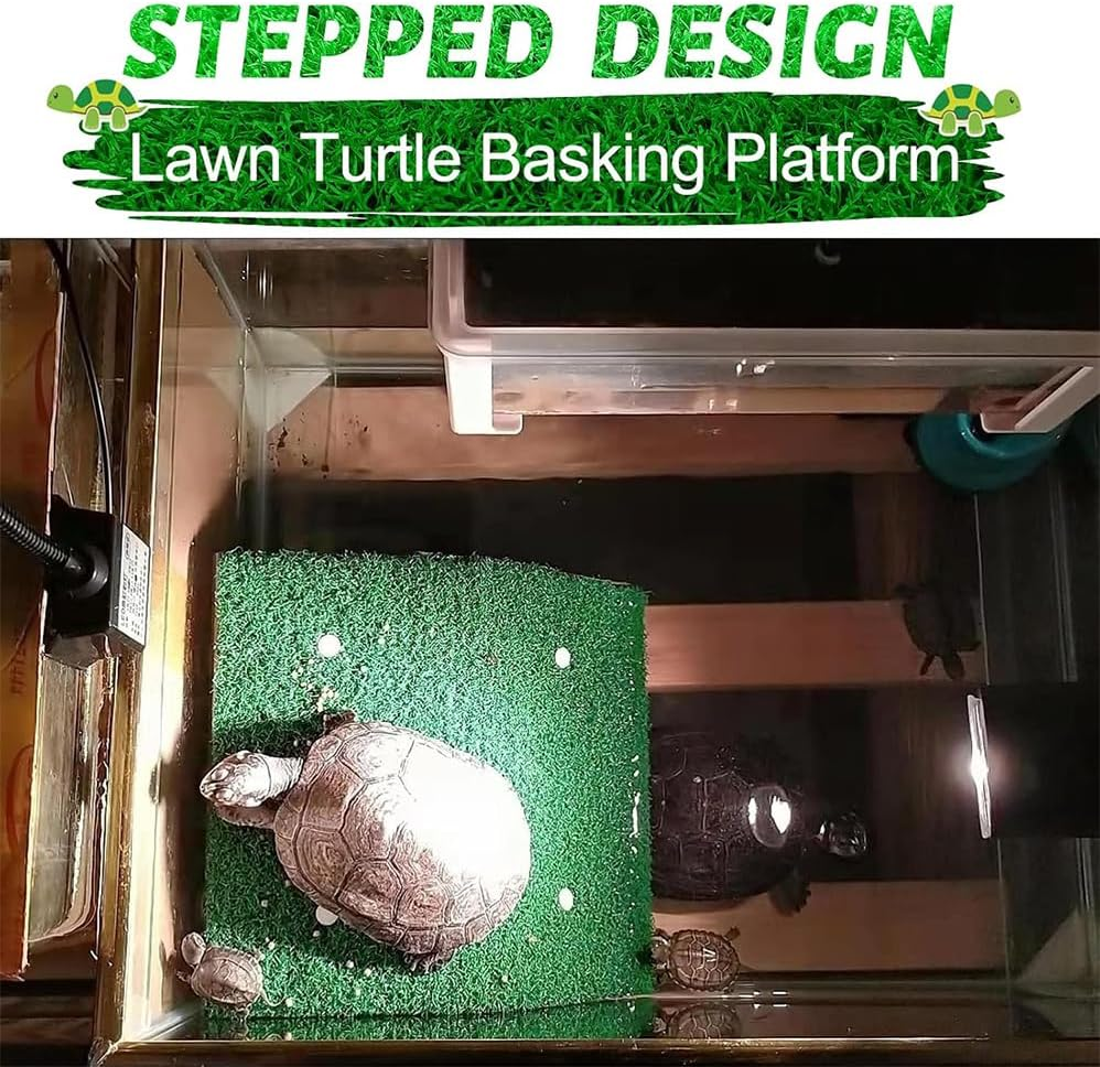 2PCS Turtle Basking Platform, Simulation Grass Turtle Ramp Tortoise Climbing Ladder for Aquarium,Lawn Tortoise Climbing Ladder Turtles Resting Terrace for Reptile Frog Terrapin - Large image number 3