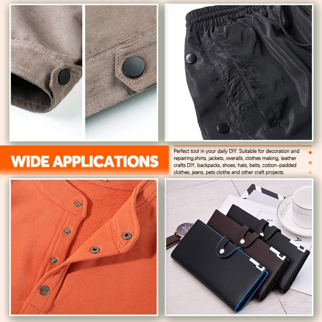 Rustark 150 Sets Leather Snap Fasteners Kit, 6 Colors Metal Button Snaps Press Studs with 4 Pieces Installation Tools for Leather Craft, Jackets, Jeans Wears, Bracelets and DIY Craft (12.5Mm) image number 1