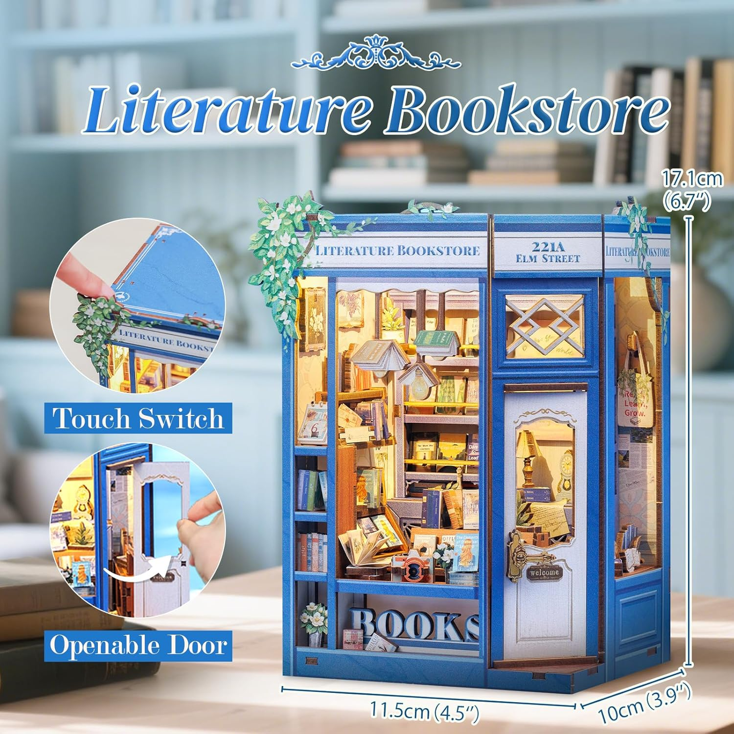 CUTEBEE Book Nook Kit - DIY Miniature House Dollhouse Kit for Adults and Teens, 3D Wooden Puzzle Booknook Build Bookshelf Decor for Family and Friends (Literature Bookstore) image number 4