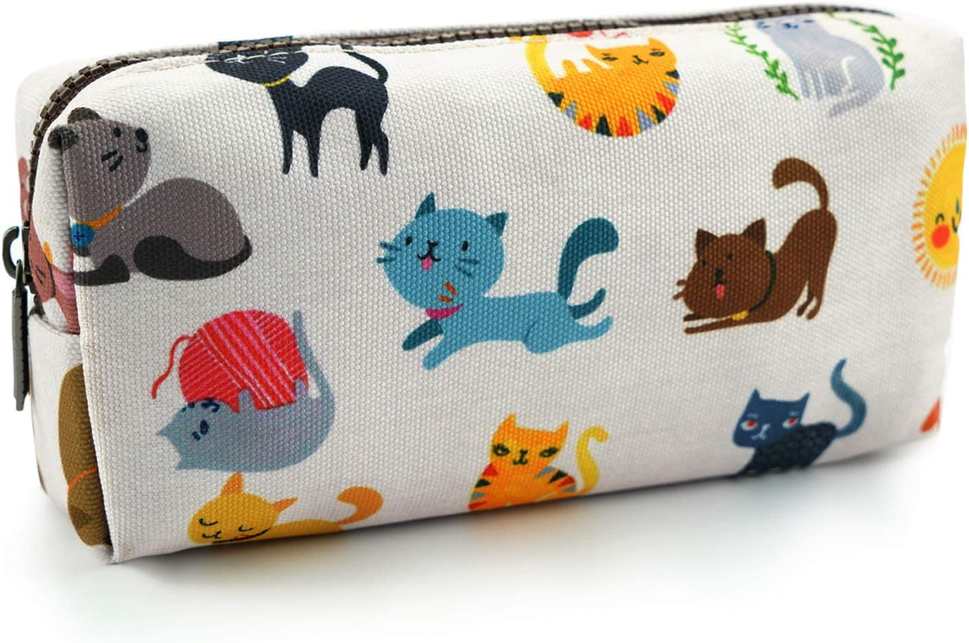 Cute Cat Pencil Case Super Large Capacity 3 Compartments Canvas Pencil Box Kawaii Makeup Bag Cat Gifts for Boys Girls