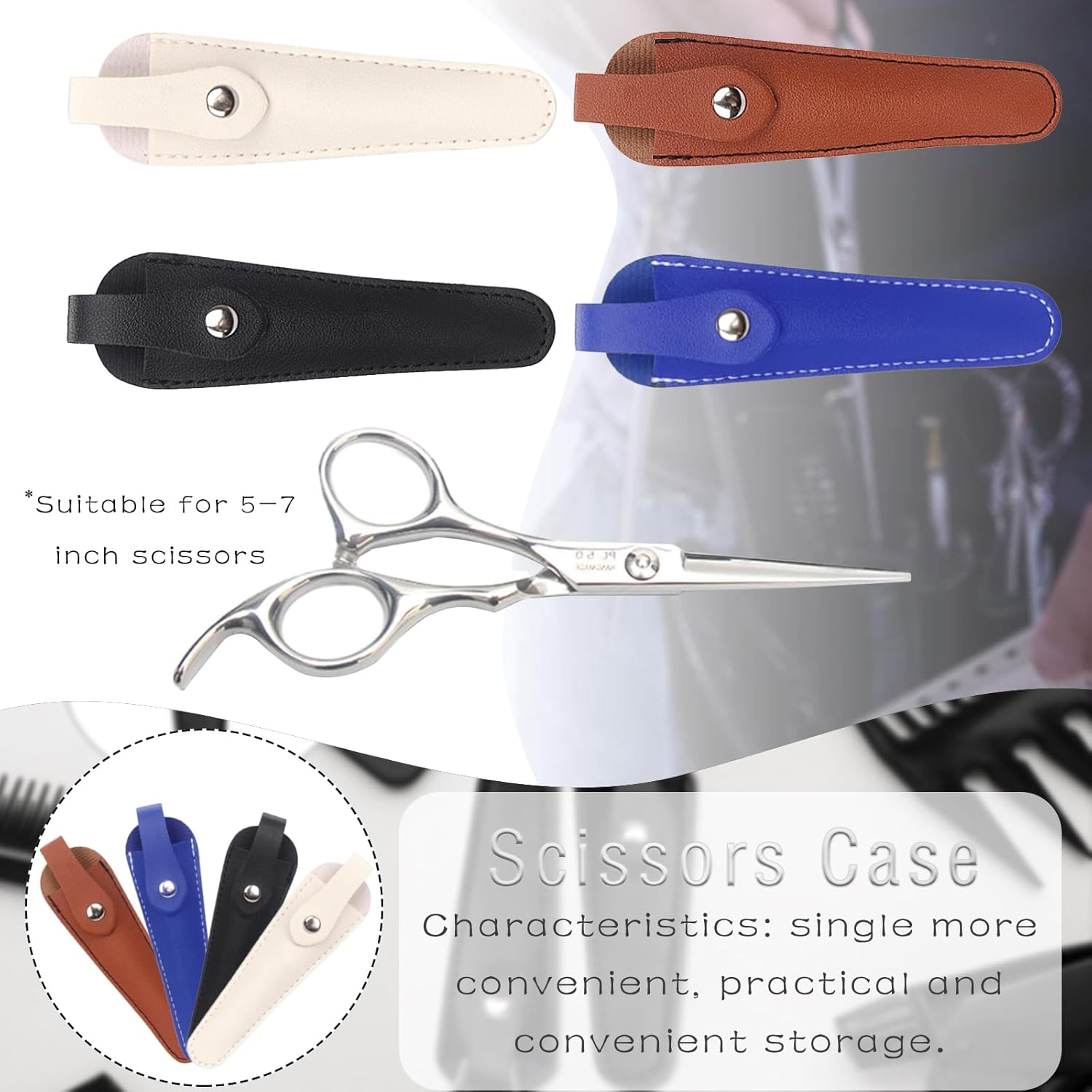 Pack of 4 Scissors Sheath, Salon Hair Scissor Bag, Professional PU Leather Scissors Bag, Portable Scissors Bag, Four Colours, for Storing Single Scissors, Hairdressing Scissors Professional image number 5