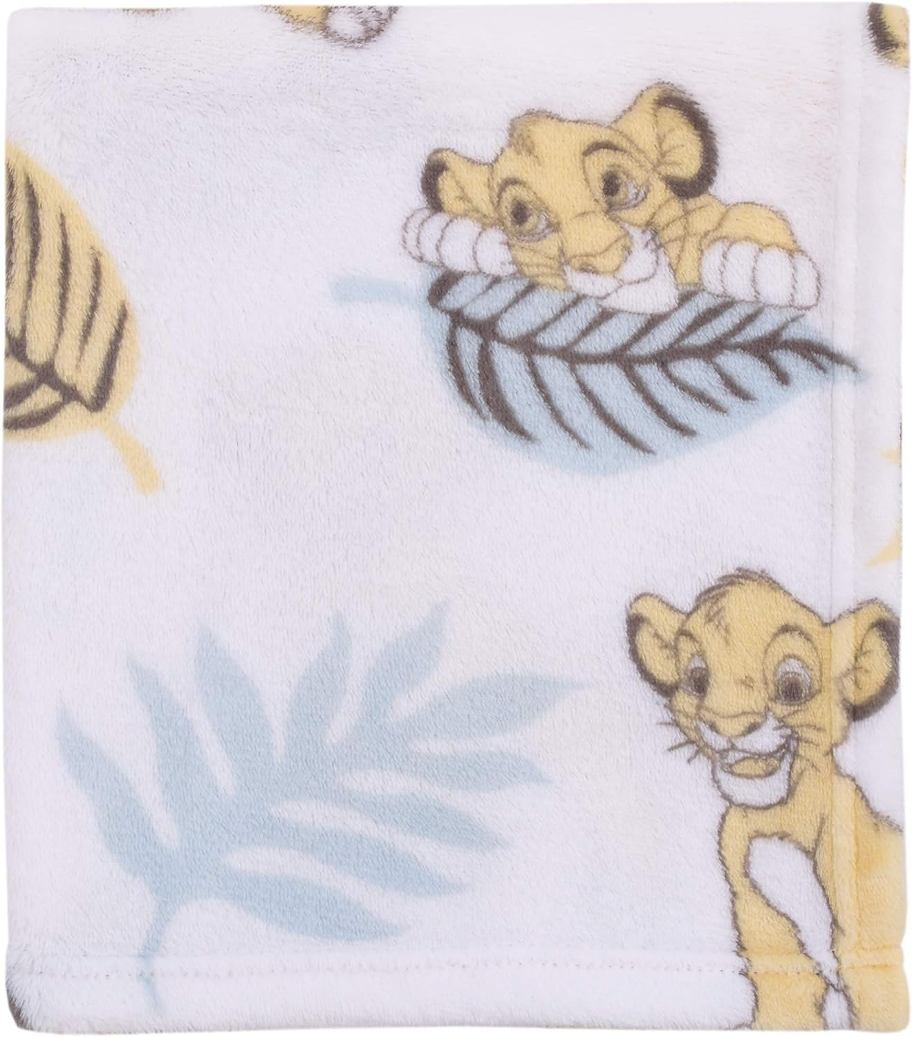 Disney Lion King Super Soft White, Yellow, Green Simba Leaves French Fiber Baby Blanket, White, Green, Yellow image number 4