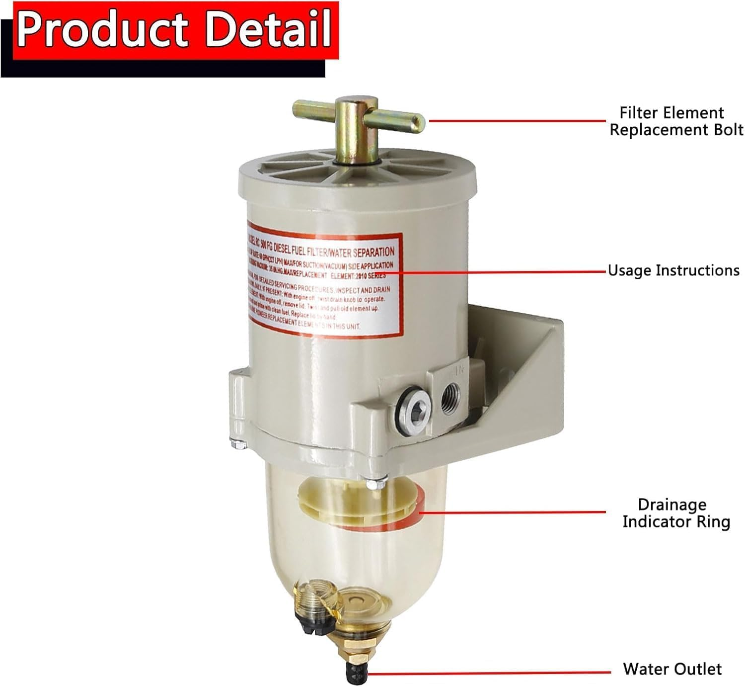 500FG Diesel Fuel Filter Boat Water Separator Fuel Filter 500FH for Turbine Marine Engines/Trucks Diesel Engine Oil-Water Separator