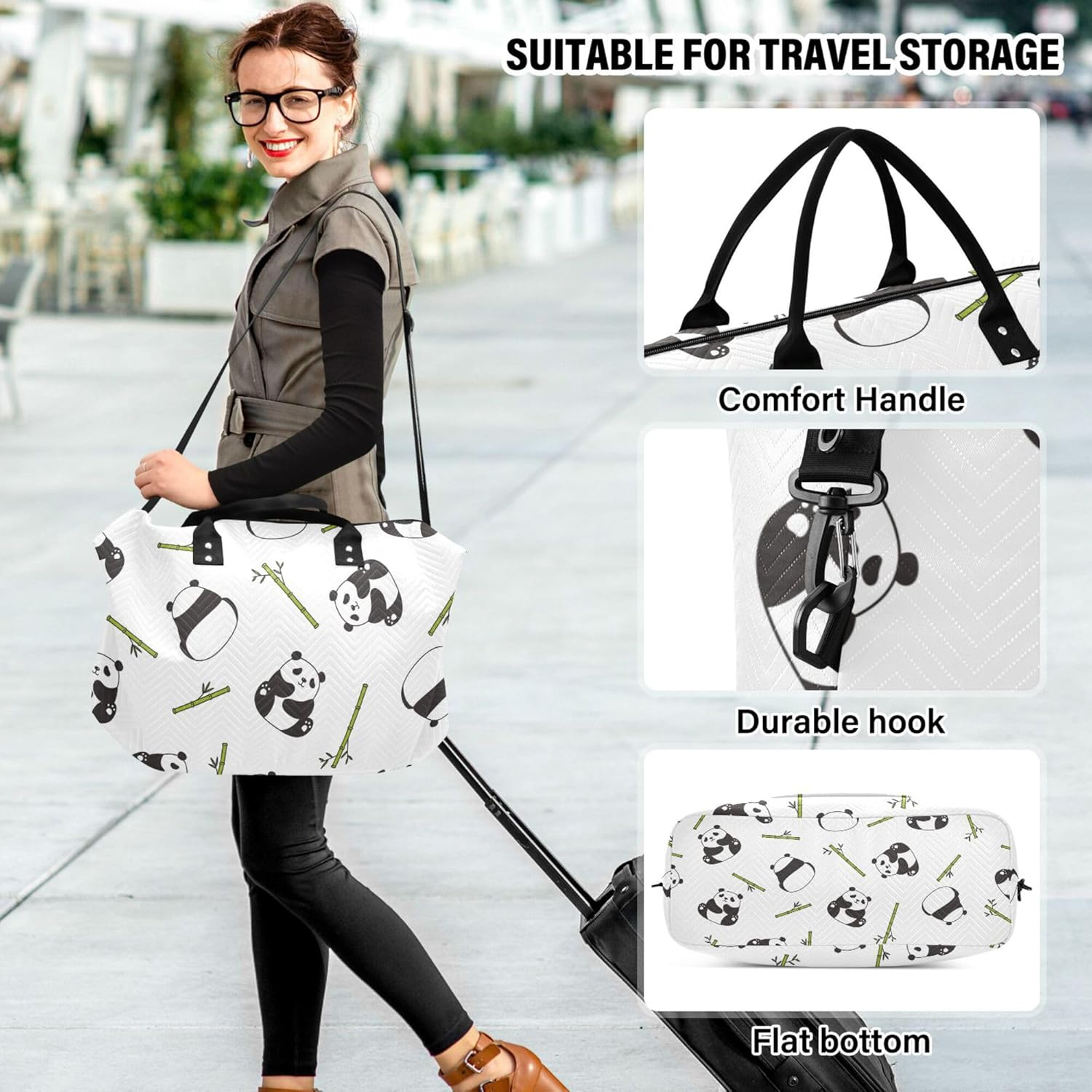 Luggage Travel Bag Gym Bag Carry on Weekend Bag with Toiletry Bag for Gym Waterproof Giant Pandas and Green, Multi, One Size, Modern/Fitted, Multi, One Size, Modern/Fitted image number 4