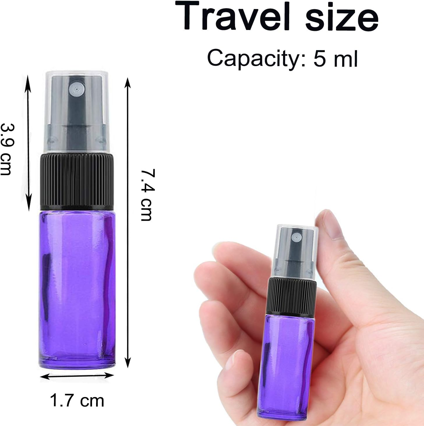 Jamhoodirect 8Pcs 5Ml Empty Glass Spray Bottles with Black Fine Mist Sprayers,Travel Perfume Atomiser Refillable Mini Portable Container Include 2 Droppers for Essential Oils or Night Out Fragrance, Blue, Green, Rose Red, Purple, 5ML image number 5