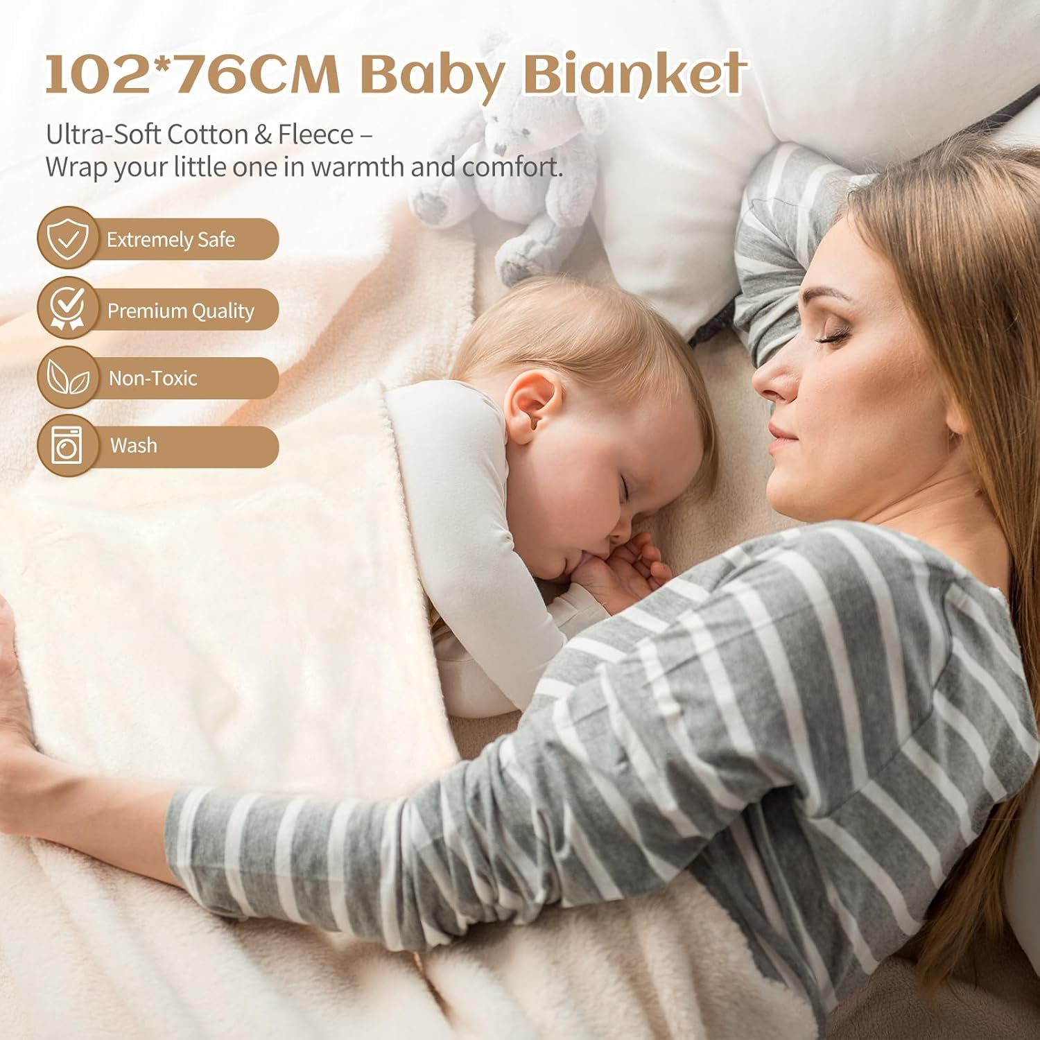 Omebel Baby Shower Gifts, 8PCS Newborn Baby Gifts for Girls Boys, Baby Lovey Blanket Wooden Rattle & Greeting Card with Baby Gift Basket image number 4