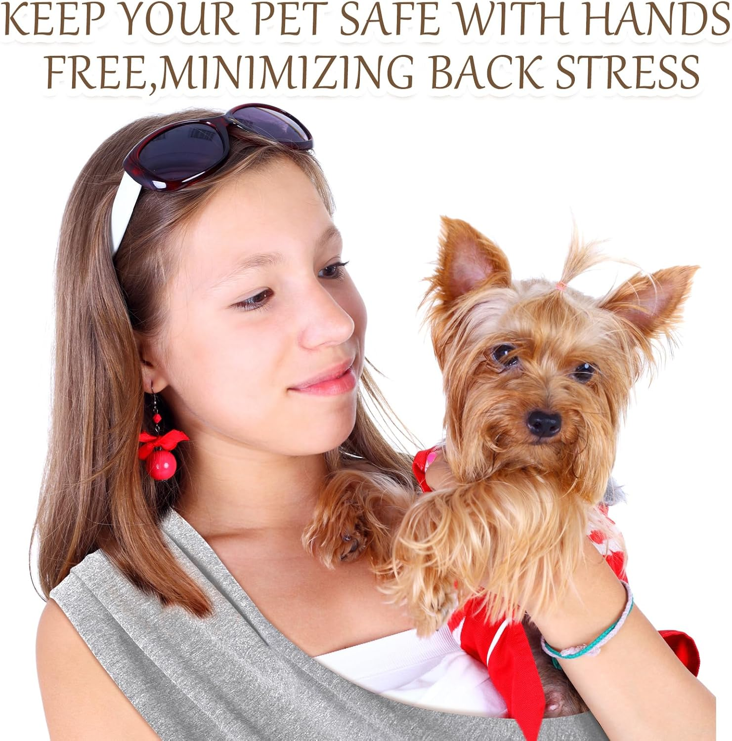 Clysee Dog Sling Carriers, Cat Wrap Carrier Chest, Front Facing Dog Sling, Hands Free, Size Adjustable, Soft Cotton, Swaddle Bag for Outdoor(Light Grey) image number 6