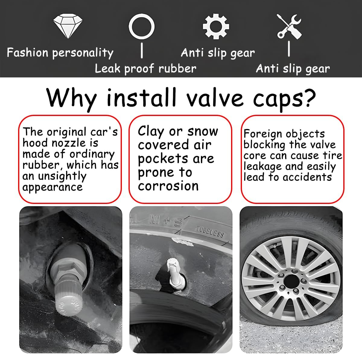 Osilly Car Tire Valve Stem Caps, 4PCS Aluminum Alloy Airtight Vehicle Wheel Protector, Dustproof Leak-Proof Automotive Tyre Air Covers Accessories, Universal for SUV, Sedan, Truck (Red/Black) image number 3