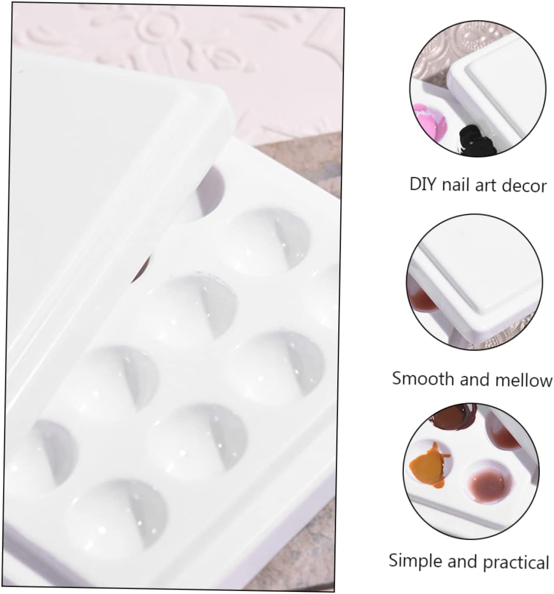 Gogogmee Ceramic Manicure Nail Color Mixing Tray with Dustproof Cover Lightweight Nail Art Palette and DIY Polish Blending White image number 1