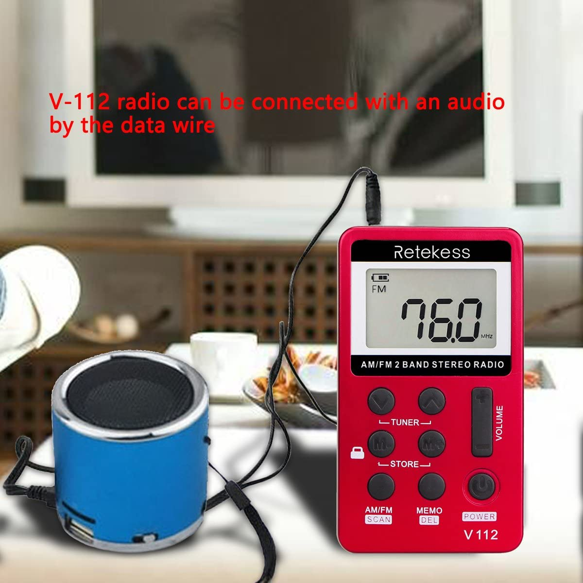 Retekess V112 Portable Pocket AM FM Radio Digital Tuning Mini Little Radios with Earphone Rechargeable Battery LCD Screen for Walk Running Kids Senior Adults (Red+Gold) image number 1