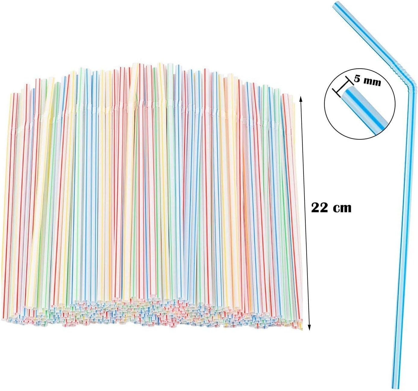 100 PCS Straws, 20Cm Long, Reusable,Stripes Multiple Colors Straws,Suitable for Various Drinks, Juice,Can Be Used Multiple Times（Reusable）