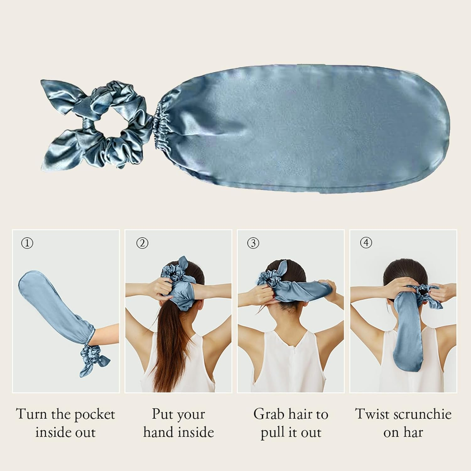 Alriedy Satin Hair Cap for the Night - 2-In-1 Sleep Cap & Headband | Silky Soft Bonnet for Sleeping for Long Hair, Curls & Straight Hair | Anti-Frizz & Non-Slip (Light Blue) image number 5