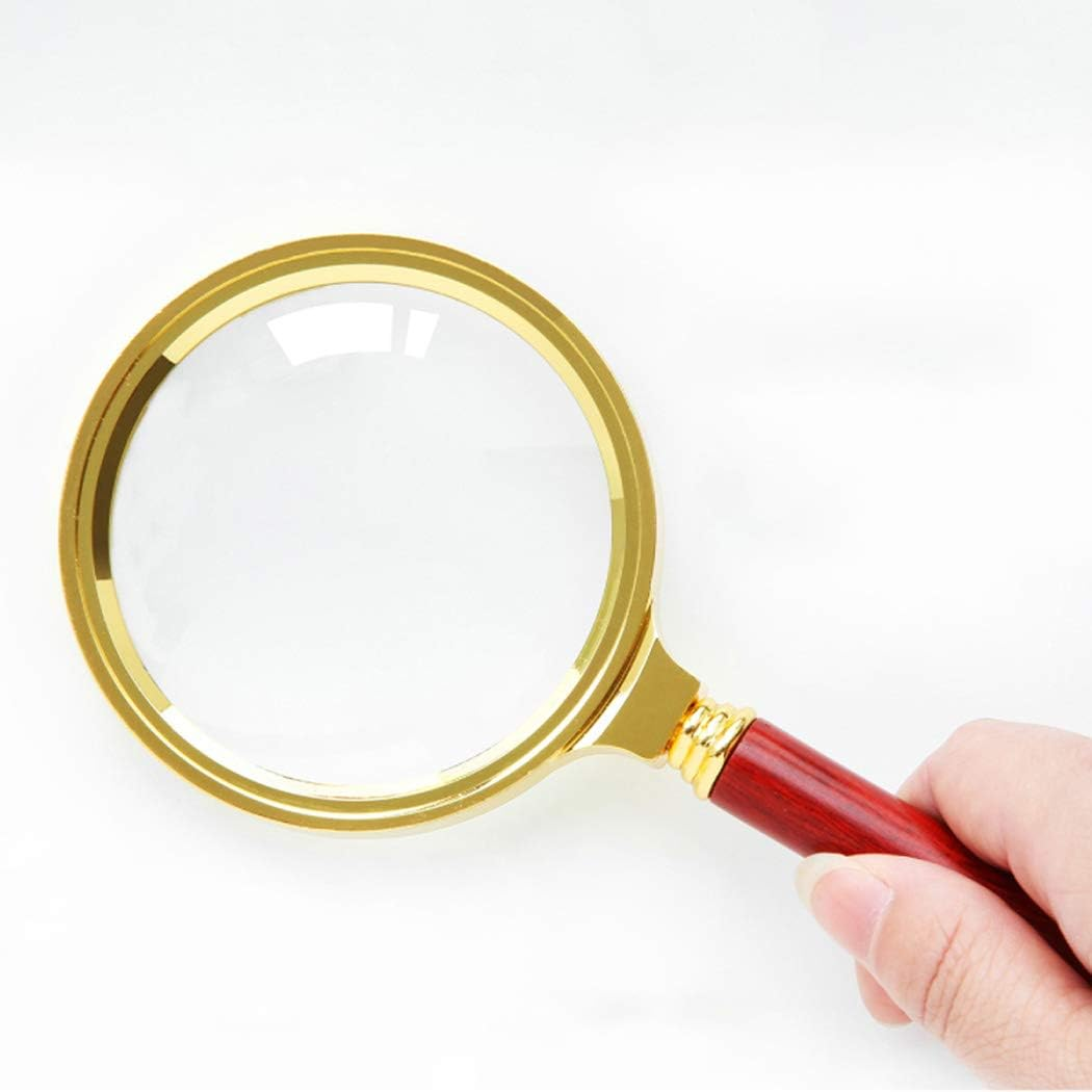 Magnifying Glass 6X + 8X Magnification Magnifier Handheld Magnifier for Science, Reading Book, Inspection. (6X Gold)