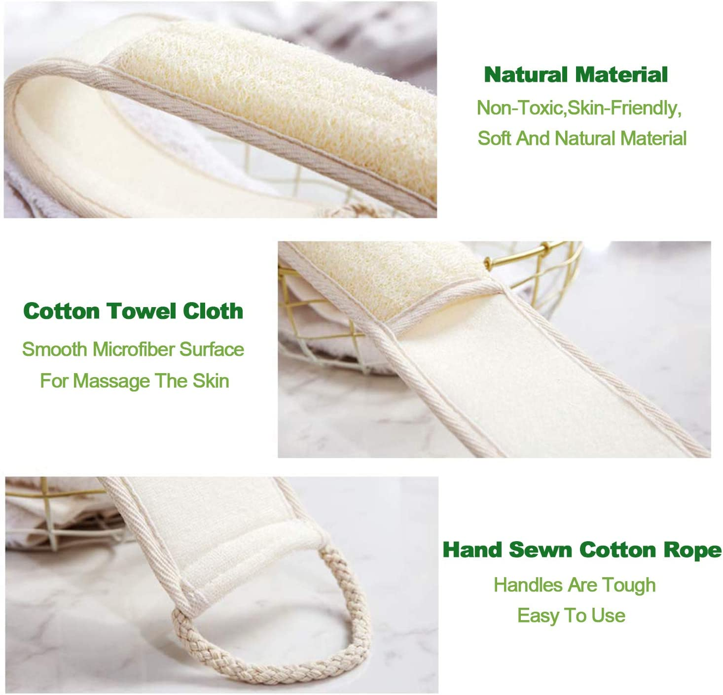 UCINNOVATE 3Pack 100% Natural Back Scrubber Loofah Shower, Eco-Friendly Bath Large Dual Side Shower Sponge Loofa, Back Brush Washer Body Scrubber Shower for Men Women image number 1