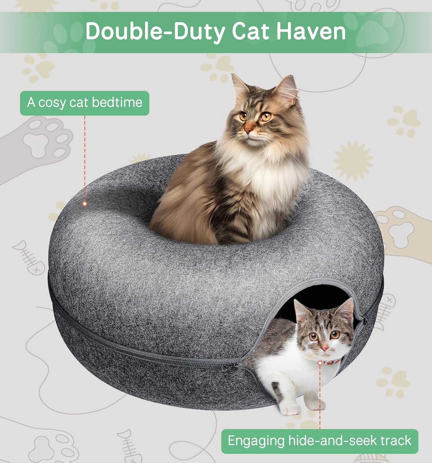 Cat Cave for Multiple/Large Cats up to 9 Lbs, Tunnel Bed, Scratch Detachable and Washable Large Donut Bed (Light Grey, L (24 * 24 * 11Inch)) image number 5