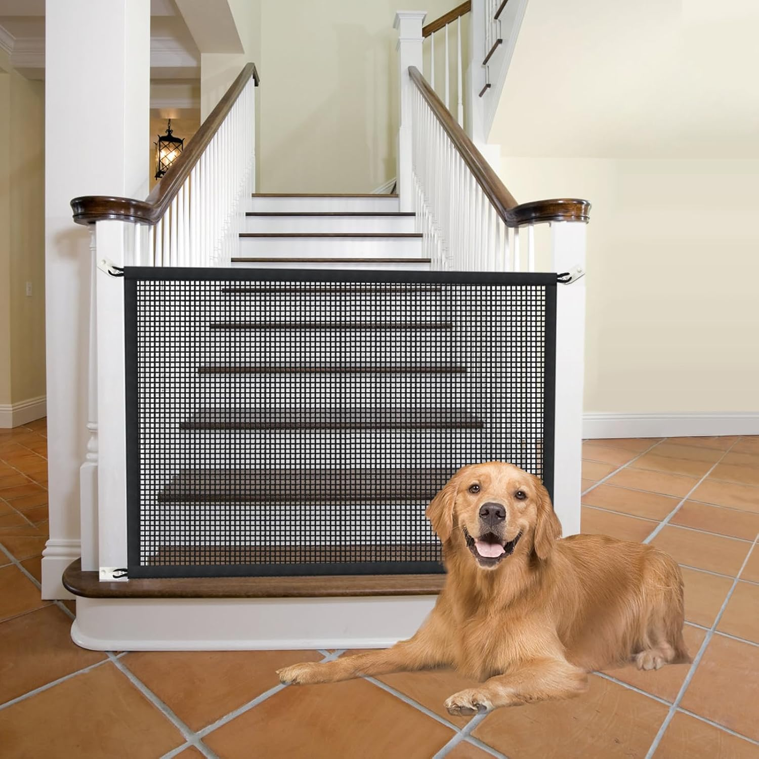 Cupount Dog Gate for Stairs Pet Gates for the House: Dogs Screen Mesh Gate for Doorways Stairways Indoor Safety 29 Inch Tall, 34 Inch Wide, Black, 29''X34/''