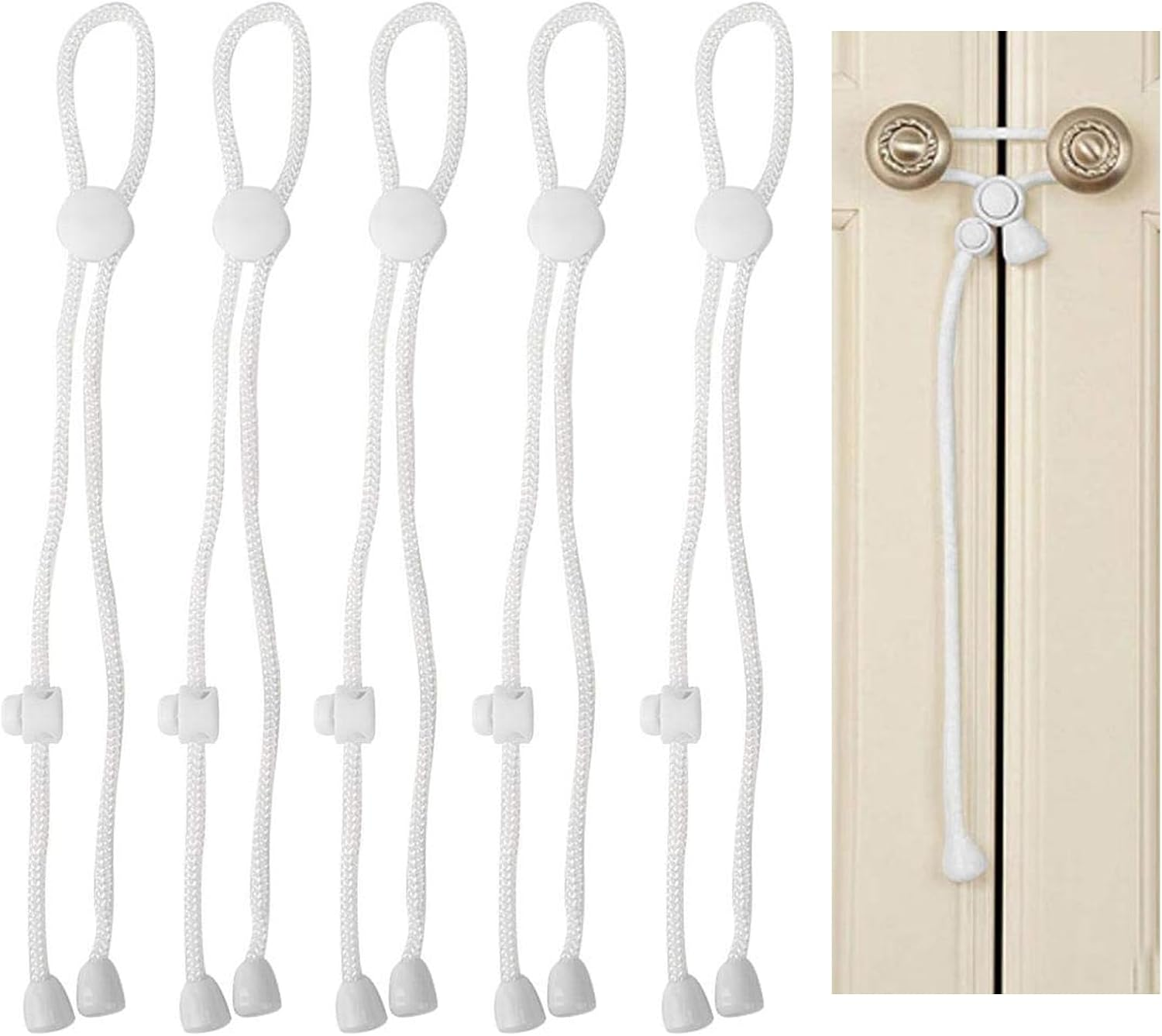Baby Safety Cabinet Locks for Knobs - Upgraded Child Safety Cabinet Latches for Home Safety Strap for Baby Proofing Cabinets Kitchen Door RV No Drill No Screw No Adhesive 5 Pack White image number 3