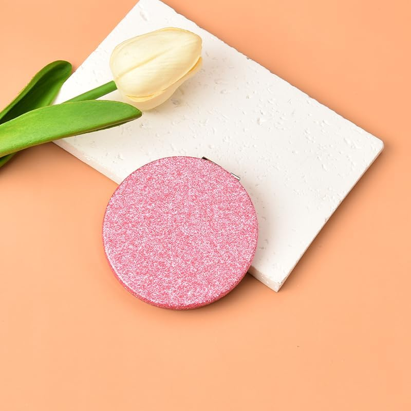 Pink Compact Mirror for Purse - 1X/2X Magnifying Mirror with PU Leather Case - Portable Hand Mirror image number 2