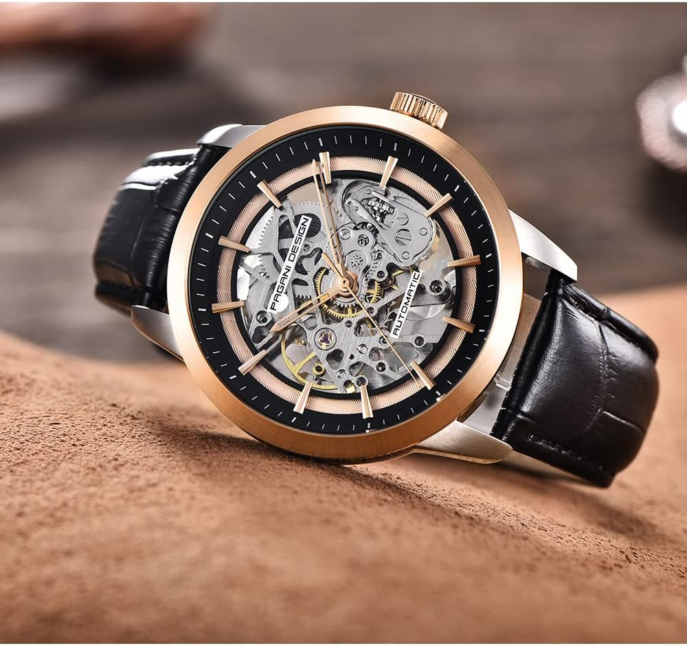 Pagani Design 2024 Men'S Automatic Skeleton, Automatic Stainless Steel Men'S Watch, Leather Strap, Pointer Series, Waterproof up to 100 Metres - Black Series-1638 image number 4