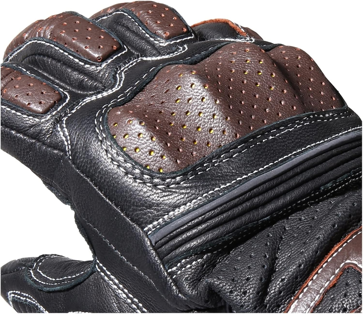 KANGYEBAIHUODIAN Genuine Leather Vintage Motorcycle Full Finger Gloves Rubber Guard Protection Touchscreen Motorbike Motocross ATV Racing Riding (Color : Brown, Size : S) image number 4