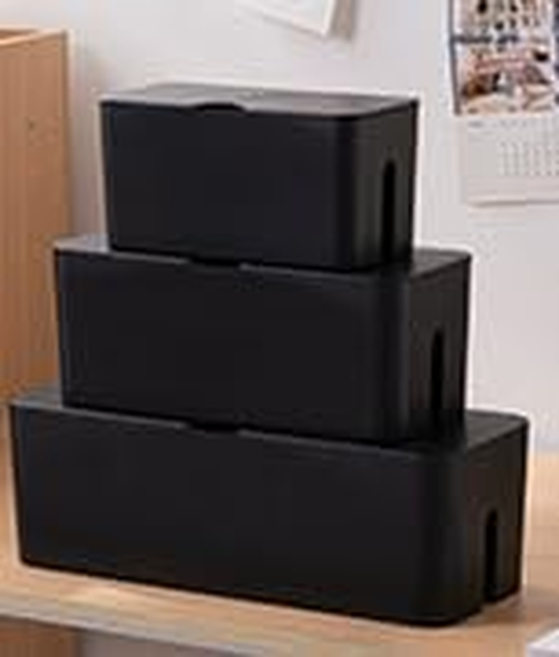 2 Pack Cable Management Box with Lid, Floor Outlet Hider and Cord Organizer for Desk, TV, Computer, USB Hub Systems, Cover Box to Hide Power Strips, Cords, and Surge Protectors image number 2