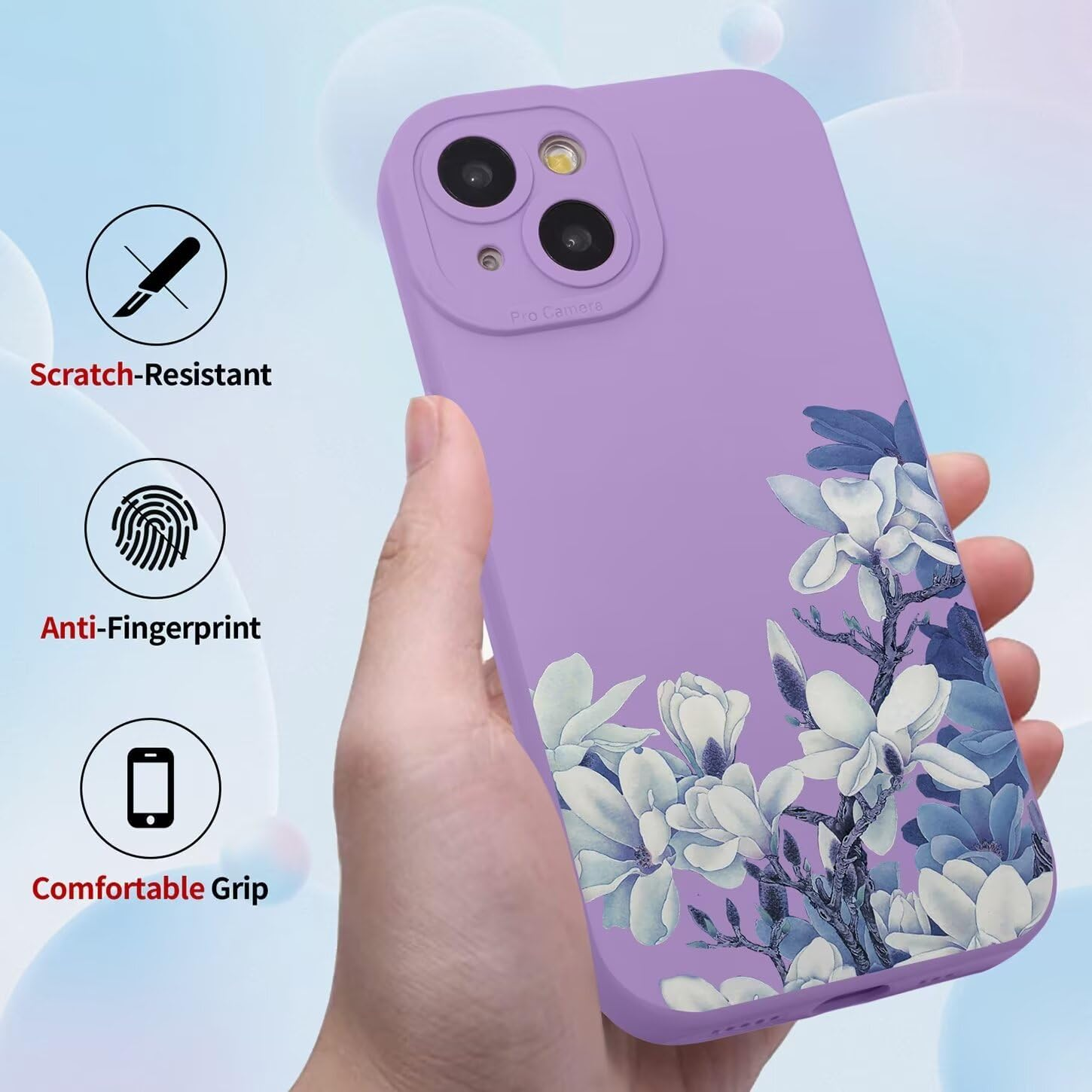 ILING Liquid Silicone Case for Samsung Galaxy A56 5G, Ultra Thin Elegant Flowers and Cute Cartoon Pattern Women'S Mobile Phone Case, Soft TPU Bumper Shockproof Protective Case (Purple Q04) - Black Q08 image number 5