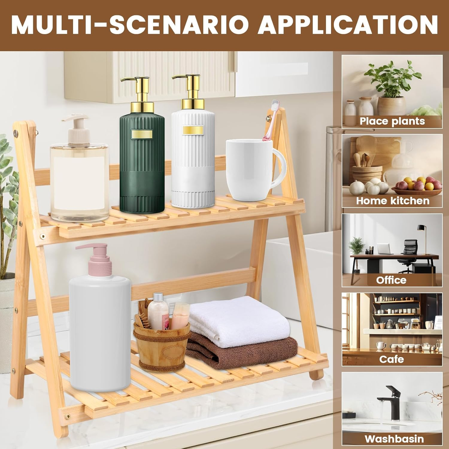 Fwqofvk Coffee Station Organizer for Countertop, Bamboo Kitchen Counter Shelf, 2 Tier Countertop Organizer, Spice Rack for Kitchen, Home, Office (Burlywood)