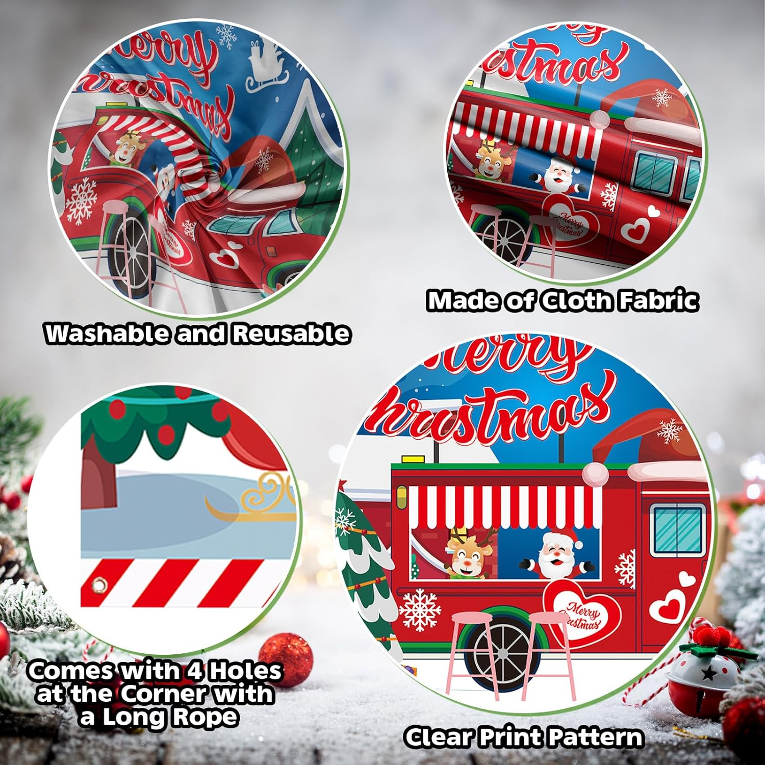 Xtralarge Christmas Banner, Merry Christmas Banner Outdoor with Santa Claus Reindeer Backdrop, Christmas Decorations Hanging Yard Banner Poster Sign for Outdoor Wall New Year Christmas Party Supplies - Blue Red - Trams image number 5