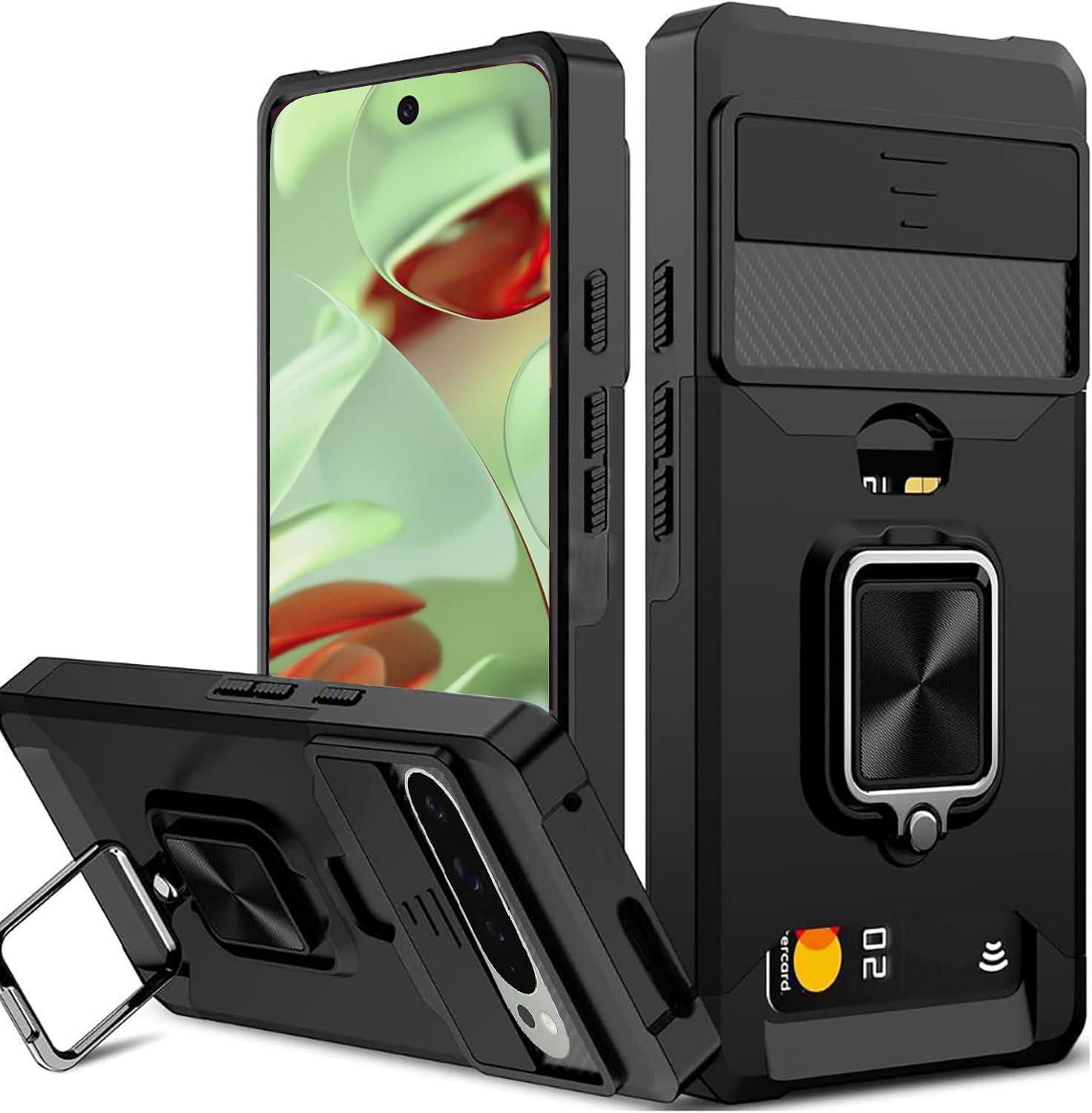 For Google Pixel 9 Case, for Google Pixel 9 Pro Case with [Card Holder] and Camera Cover with Built-In 360&deg; Rotate Ring Stand Magnetic Magnet Phone Cover Case for Google Pixel 9/9 Pro image number 3