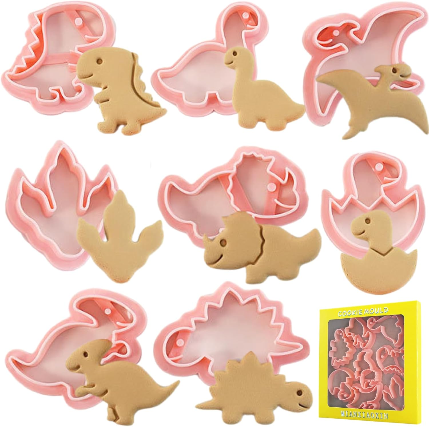 Christmas Cookie Cutters, 8Pcs 3D Pressable Christmas Cookie Stamps Set- Gingerbread Man, Christmas Tree, Snowman,Santa,Garland,Elk,Gloves,Socks,Merry Christmas image number 2