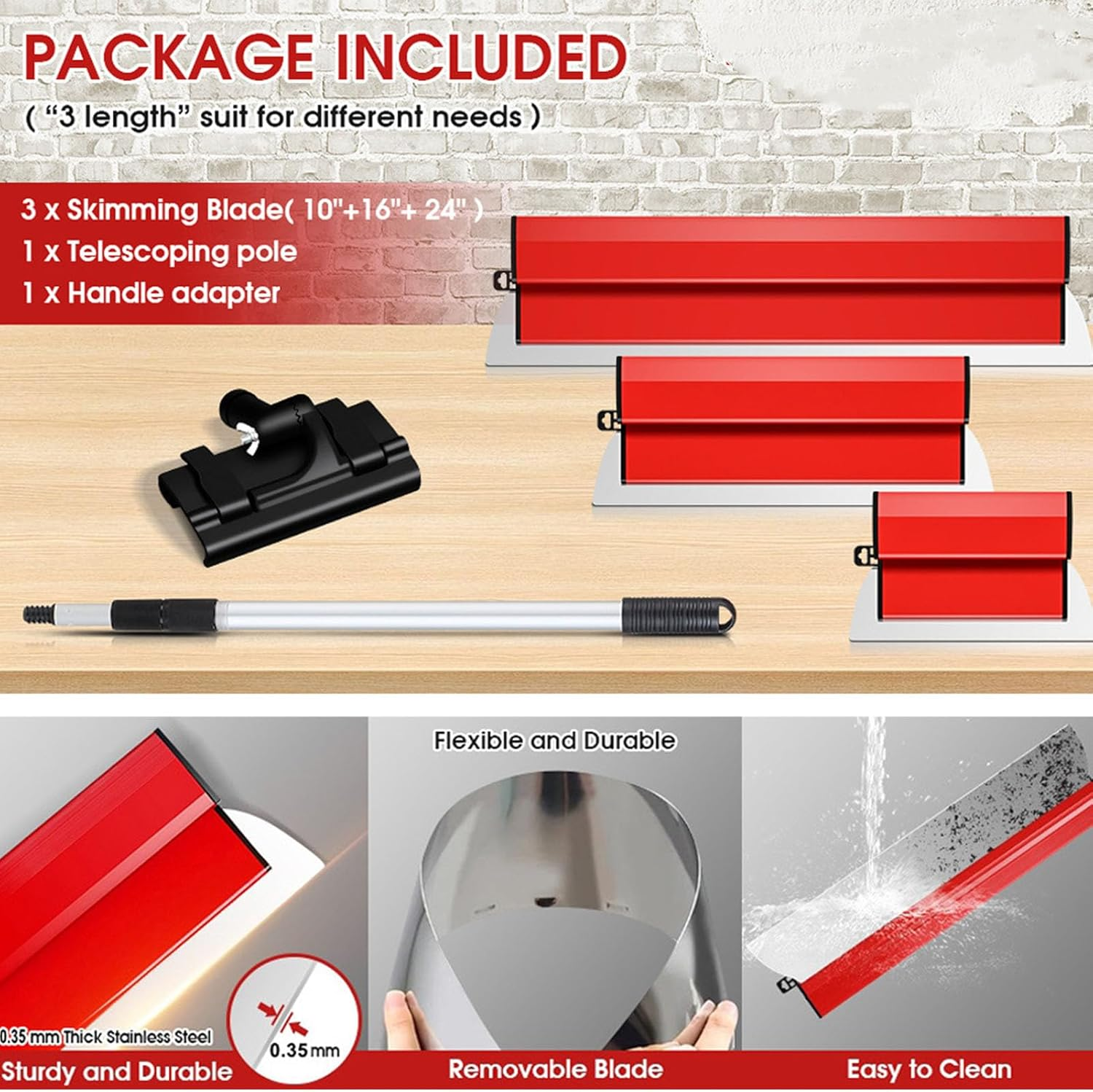 Bewinner 600Mm Stainless Steel Skimming Blade with ABS Comfort Handle Design, Smoothing Knockdown Drywall Plastering Tools, Universal Filler Knife for Home Decoration image number 1