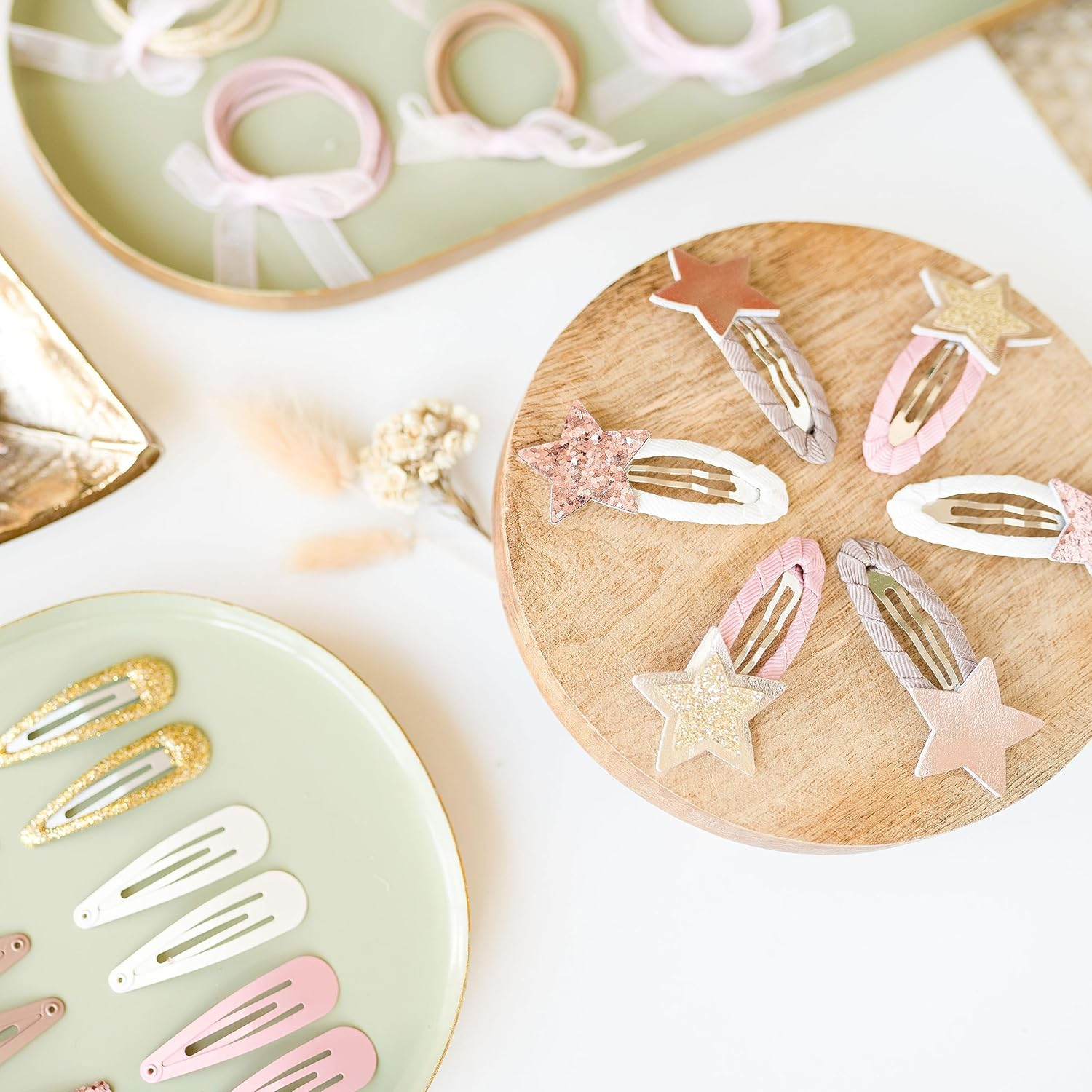 Papierdrachen Special 48 Hair Clips and Hair Bobbles in Many Colours - Durable and Robust - Children'S Hair Accessories with Glitter and Fabric Cover - Hair Accessories *Stars* - for Long and Fine Hair - Ice image number 2