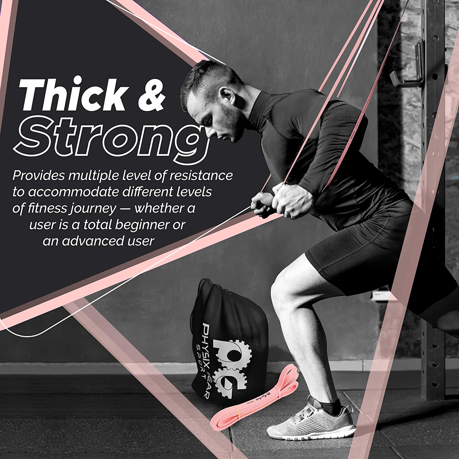 Physix Pull up Assistance Bands - Looped Resistance Bands, Workout Rubber Bands for Exercise HIIT Muscle Toning Stretching Powerlifting Physical Therapy Pilates Yoga (1 Band, W/Eguide) - Pink - (10Lbs-25Lbs) image number 6