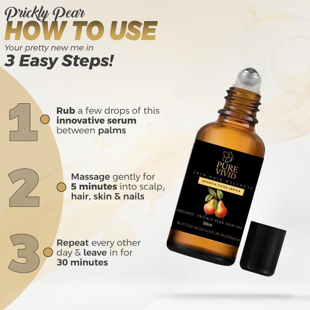 ORGANIC PRICKLY PEAR SEED OIL 50Ml | Roll on Glass Bottle |- Cold-Pressed for Face, Hair, Skin, and Body - Deep Moisturizing Prickly Pear Seed Oil for Dry Oils Skin and Natural (50 Ml) image number 2