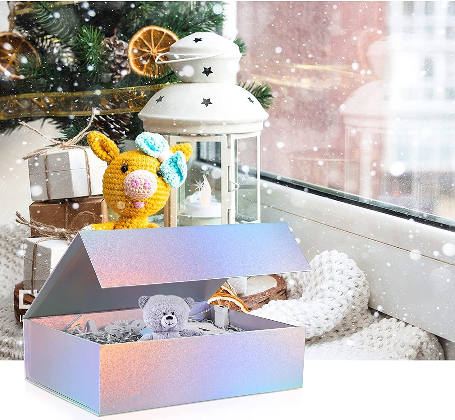 Magnetic Gift Boxes with Lids 320X240X90Mm Large Gift Boxes for Presents, Holographic Silver Luxury Sturdy Foldable Cardboard Box with Magnetic Closure (1 Pcs) image number 3