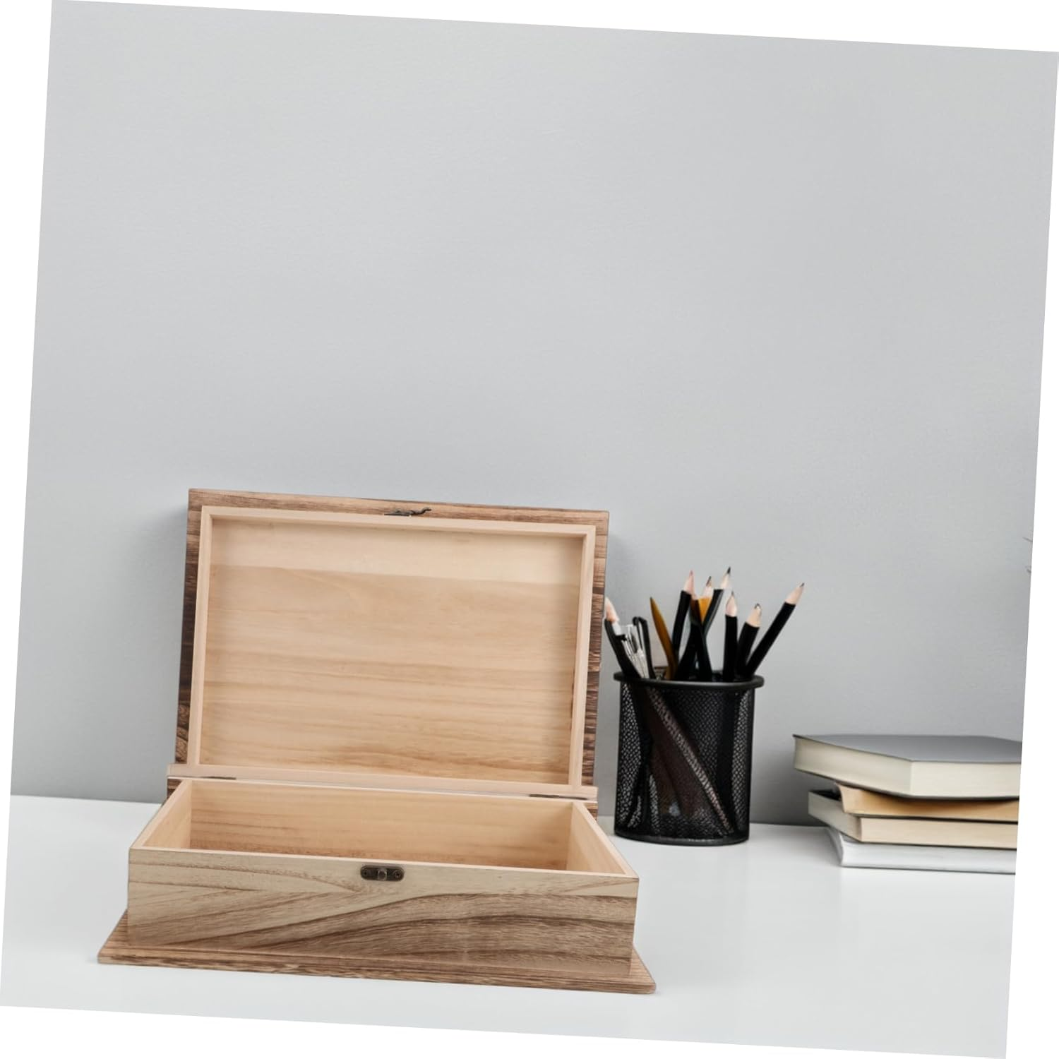 Hohopeti Vintage Wooden with Flip Lid Memorial Storage Container for Books and Trinkets Unpainted Memorial Case Home Decoration image number 5