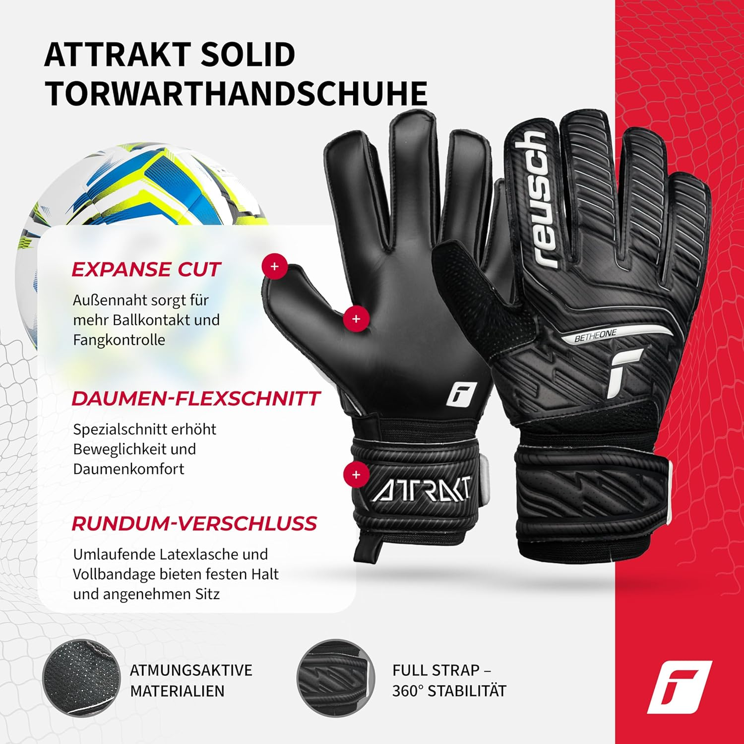 Reusch Men'S Attrakt Unisex Goalkeeper Gloves with Outseam Cut and Solid Coating, Suitable for All Playing Field Surfaces, Football Gloves for Adults