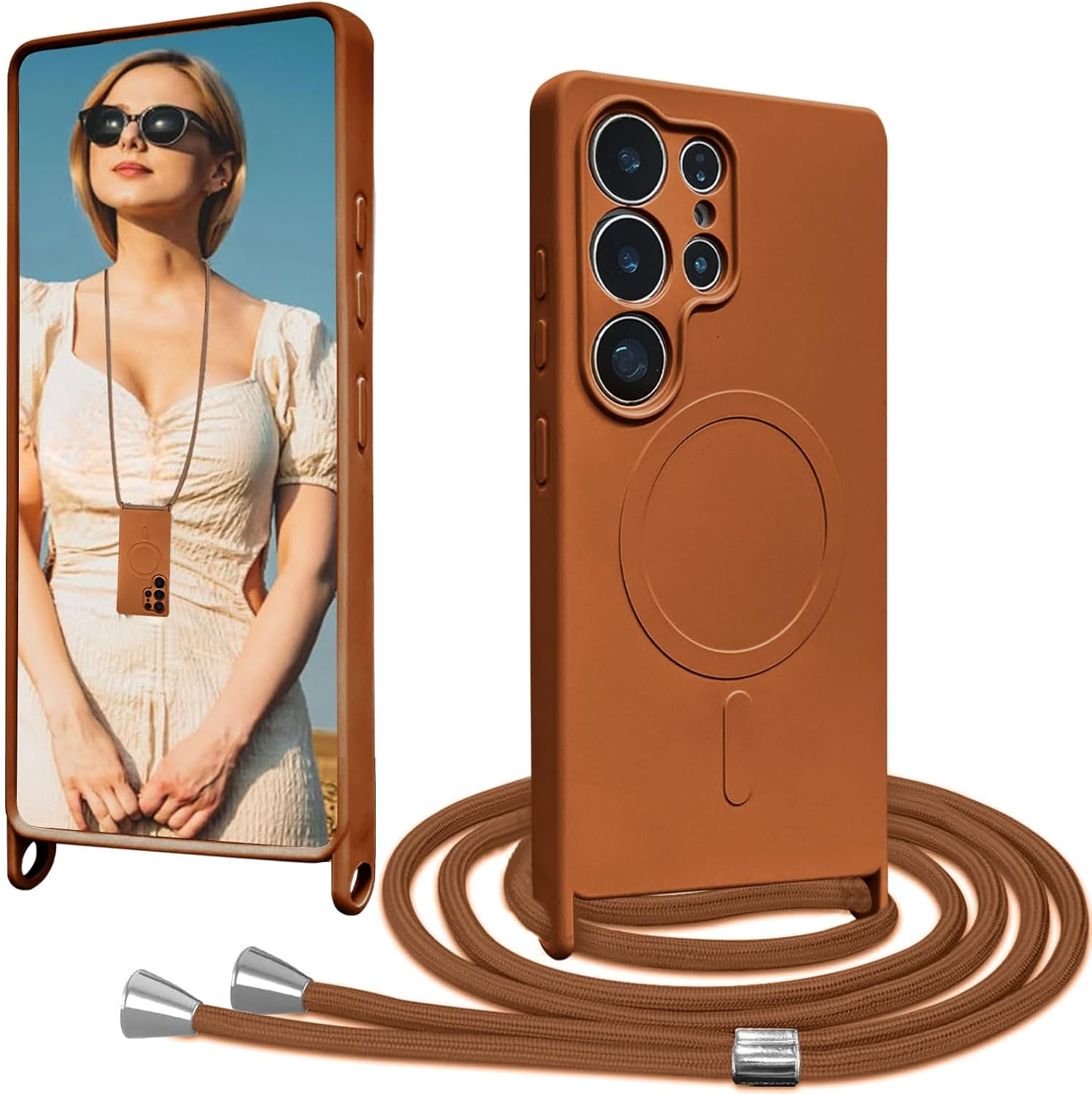 Galful Mobile Phone Lanyard Mobile Phone Case for Samsung Galaxy S24 Ultra Magnetic Case with Strap, Camera Protection, Protective Case, Removable, Adjustable Cord for Hanging, Silicone Case image number 3