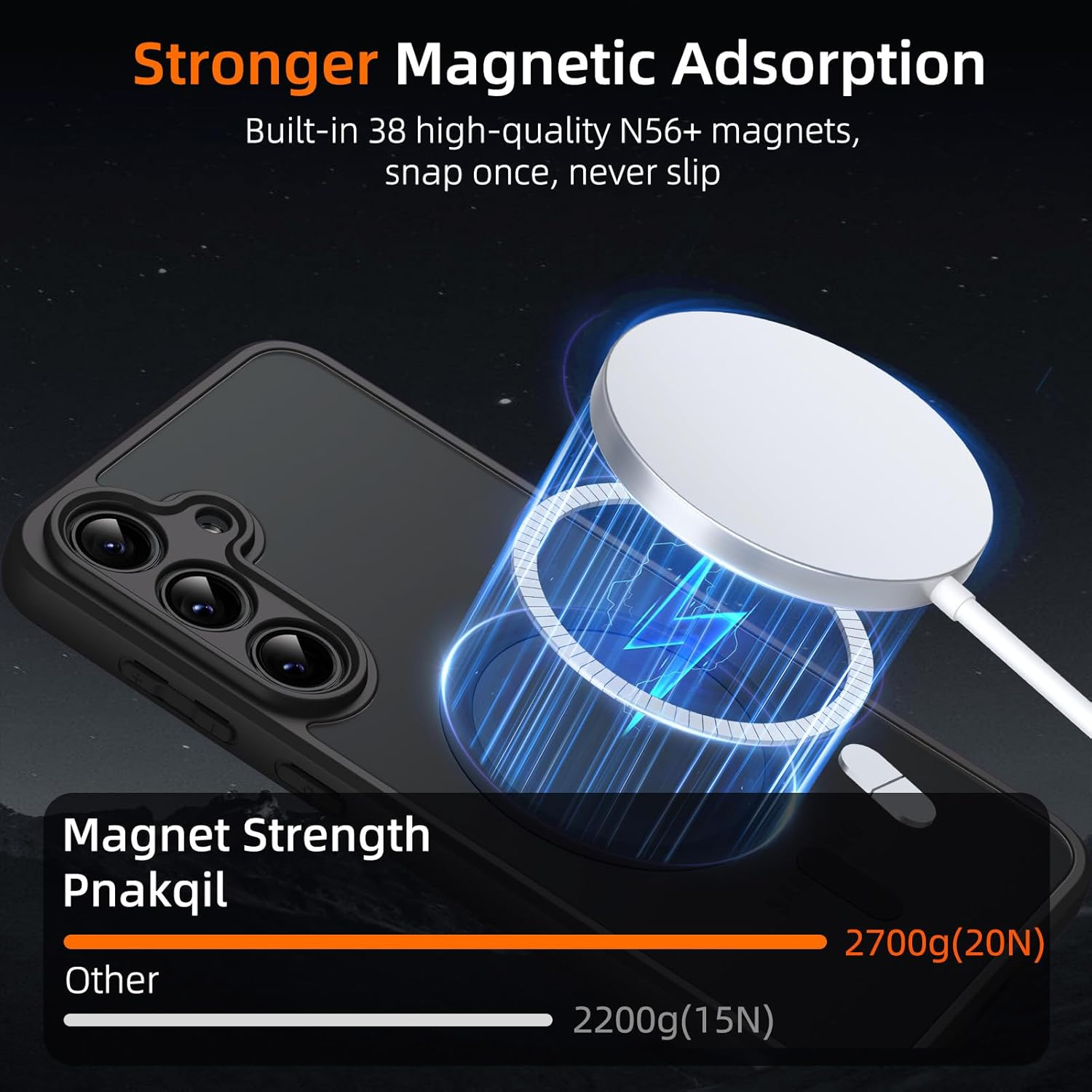 Pnakqil Magnetic for Samsung Galaxy A54 5G Case for Magsafe, Matt Translucent Mobile Phone Case for Samsung A54 with 2 Tempered Protection Glass, PC Hardness Back Scratch-Resistant Thin Matte Magnetic image number 2