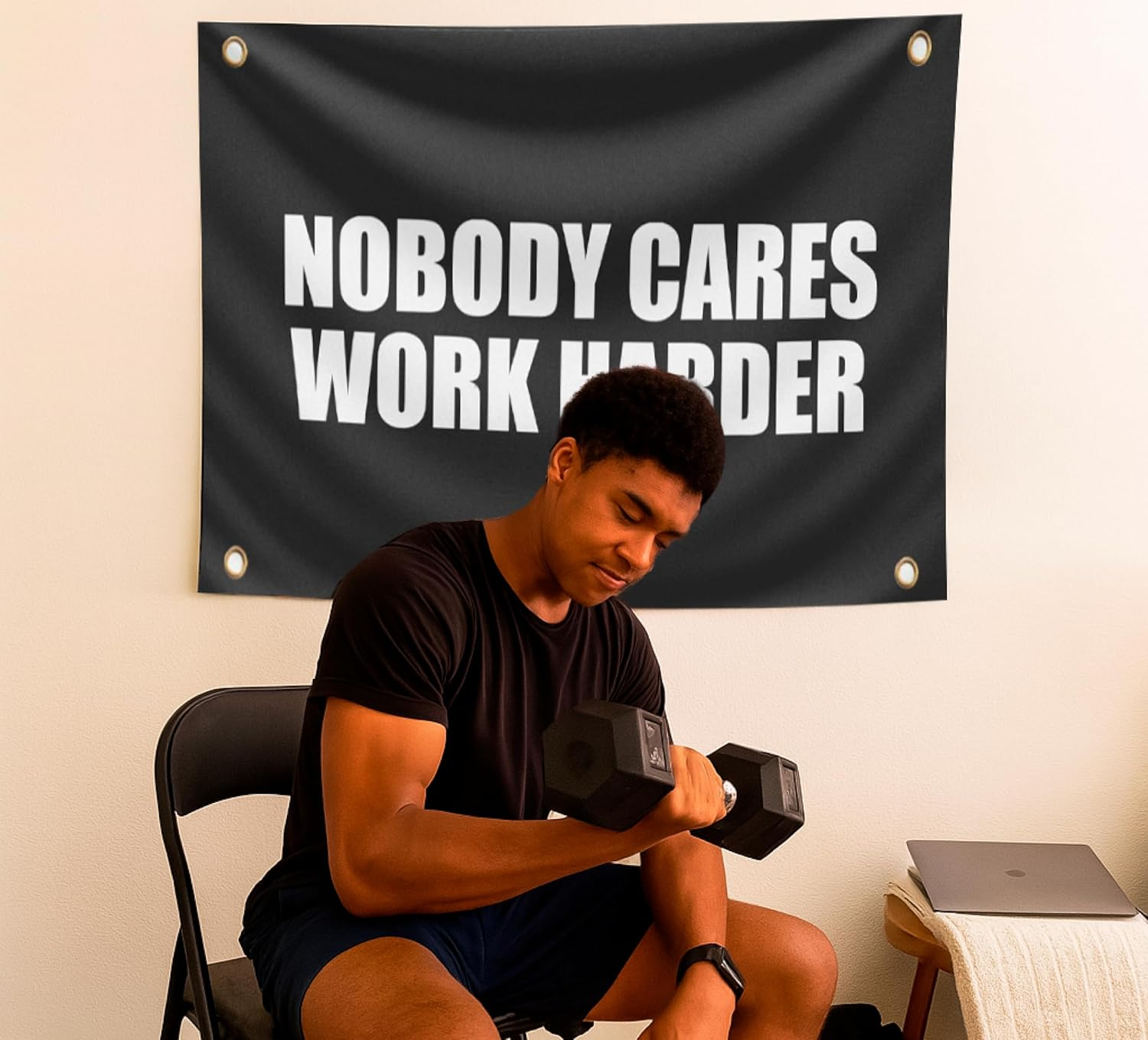 3X5 Feet Nobody Cares Motivational Gym Polyester Banner with 4 Grommets - Inspire Your Workout with This Flag - Fitness Wall Single Sided Decor for Gym Posters and Home - Stay Motivated with Cool Art image number 3